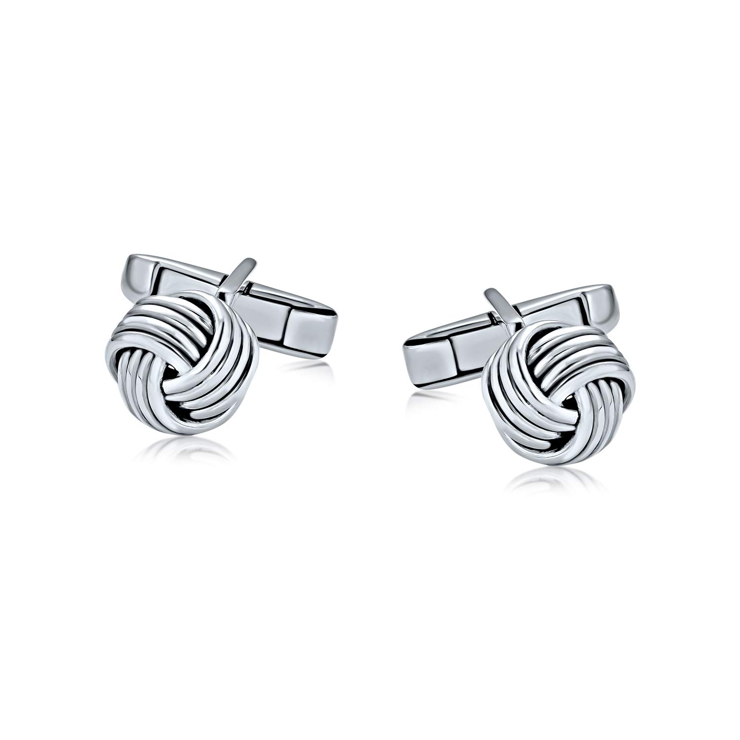 Men's .925 Sterling Silver Twist Love Knot Woven Braided Cable Ball Cufflinks - Executive Grooming Gift with Hinge Bullet Back - Perfect for Weddings, Business Meetings & Formal Occasions