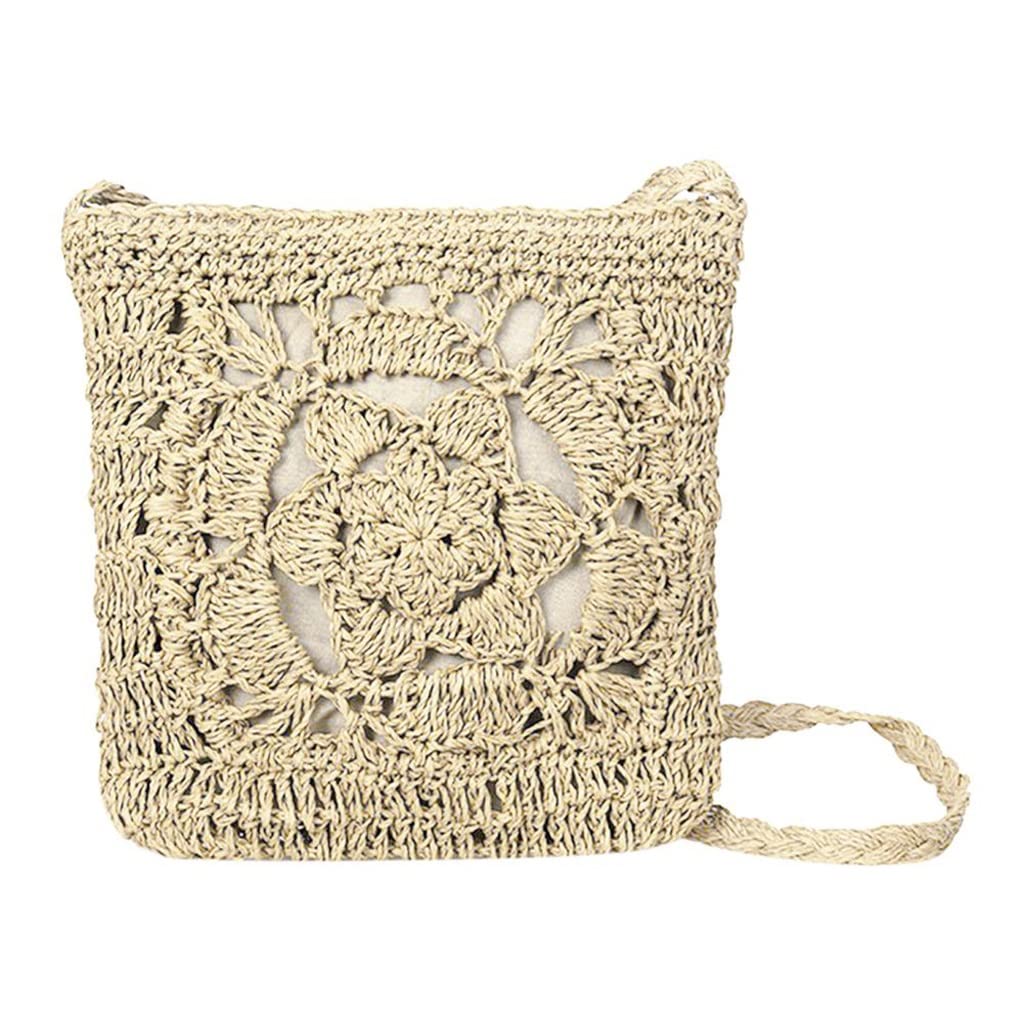 Crochet Crossbody Bag for Women - Bohemian Flower Braided Rattan Shoulder Purse - Hollow Out Beach Bag for Travel, Summer Outfits & Casual Wear (25x24cm) - Perfect for Beach Vacations, Music Festivals & Boho Fashion