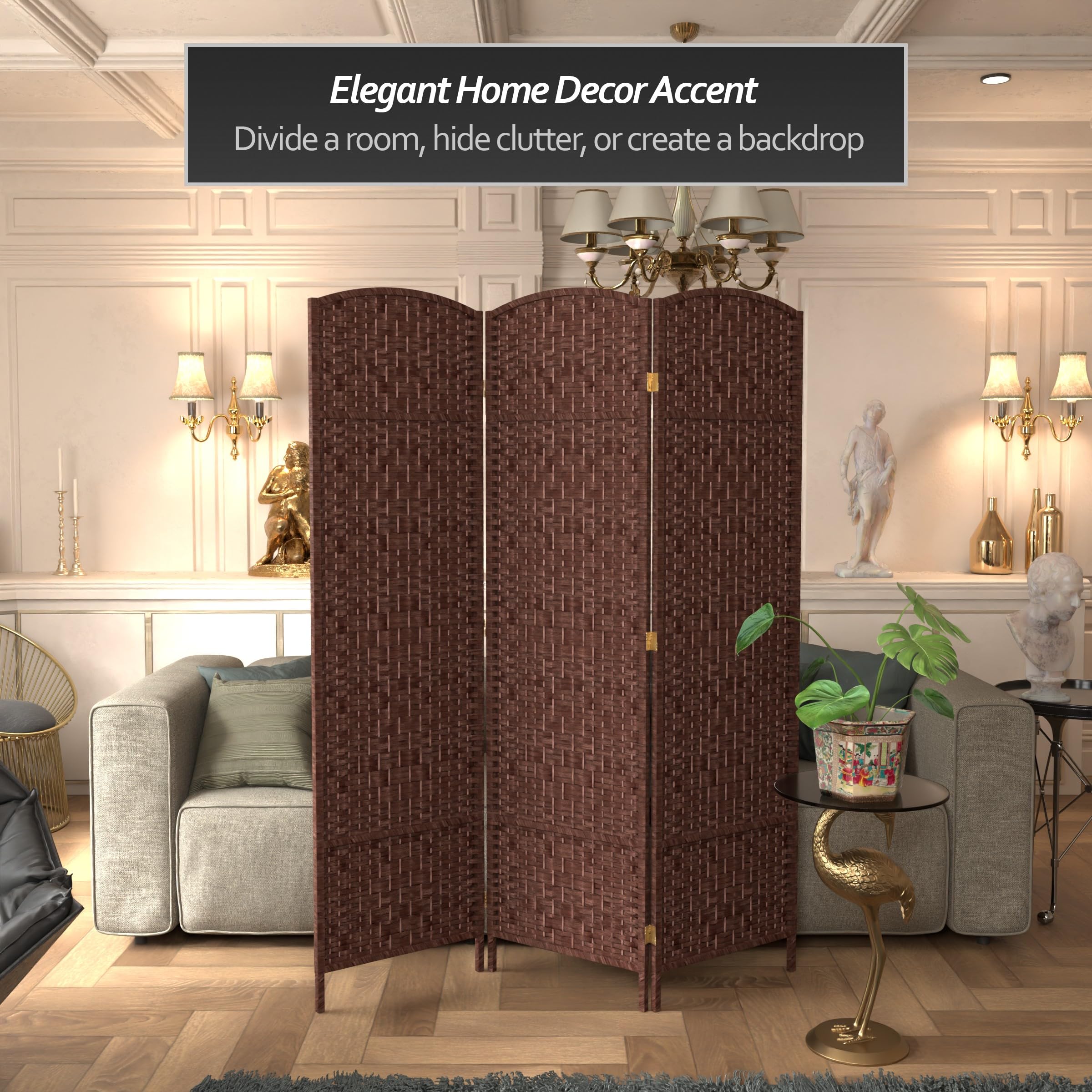 6 ft. Tall Red Diamond Weave Fiber Room Divider - 3 Panel Folding Privacy Screen for Home, Office, or Outdoor Use - Dark Red Decorative Partition for Living Room, Bedroom, or Garden