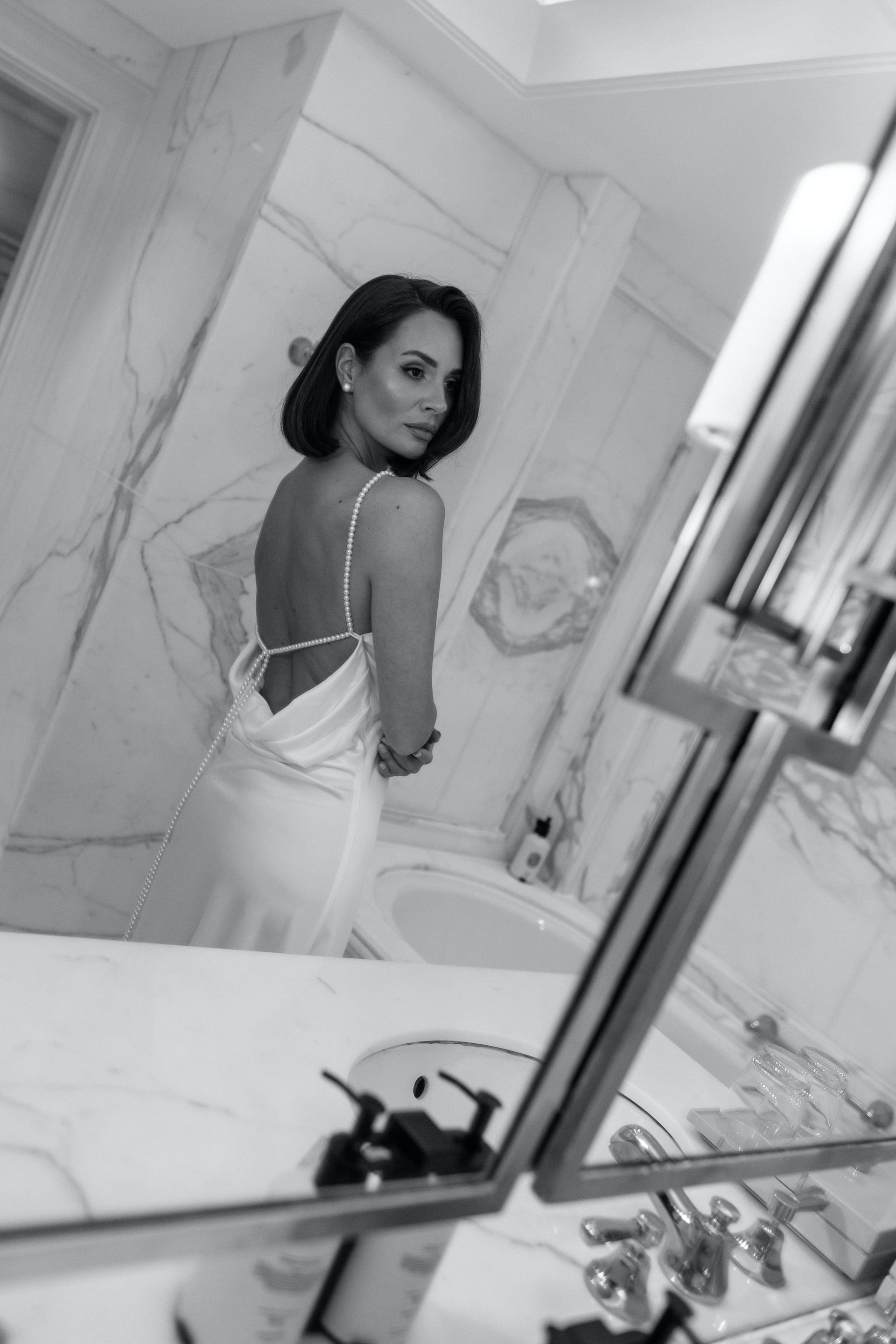 Lea Pearl Cowl Back Slip Dress - Elegant Women's Lace Nightgown & Sleepwear for Date Night & Special Occasions