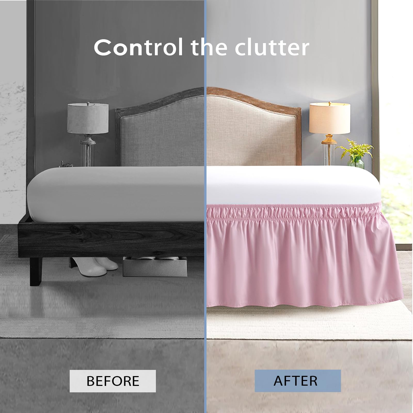 FreshCulture Full Bed Skirt - Elastic Wrap Around Dust Ruffle with 15-Inch Tailored Drop | Hotel Quality Bed Skirt for Full Size Beds | Perfect for Master Bedrooms, Guest Rooms & Airbnb Styling (Dusty Pink)