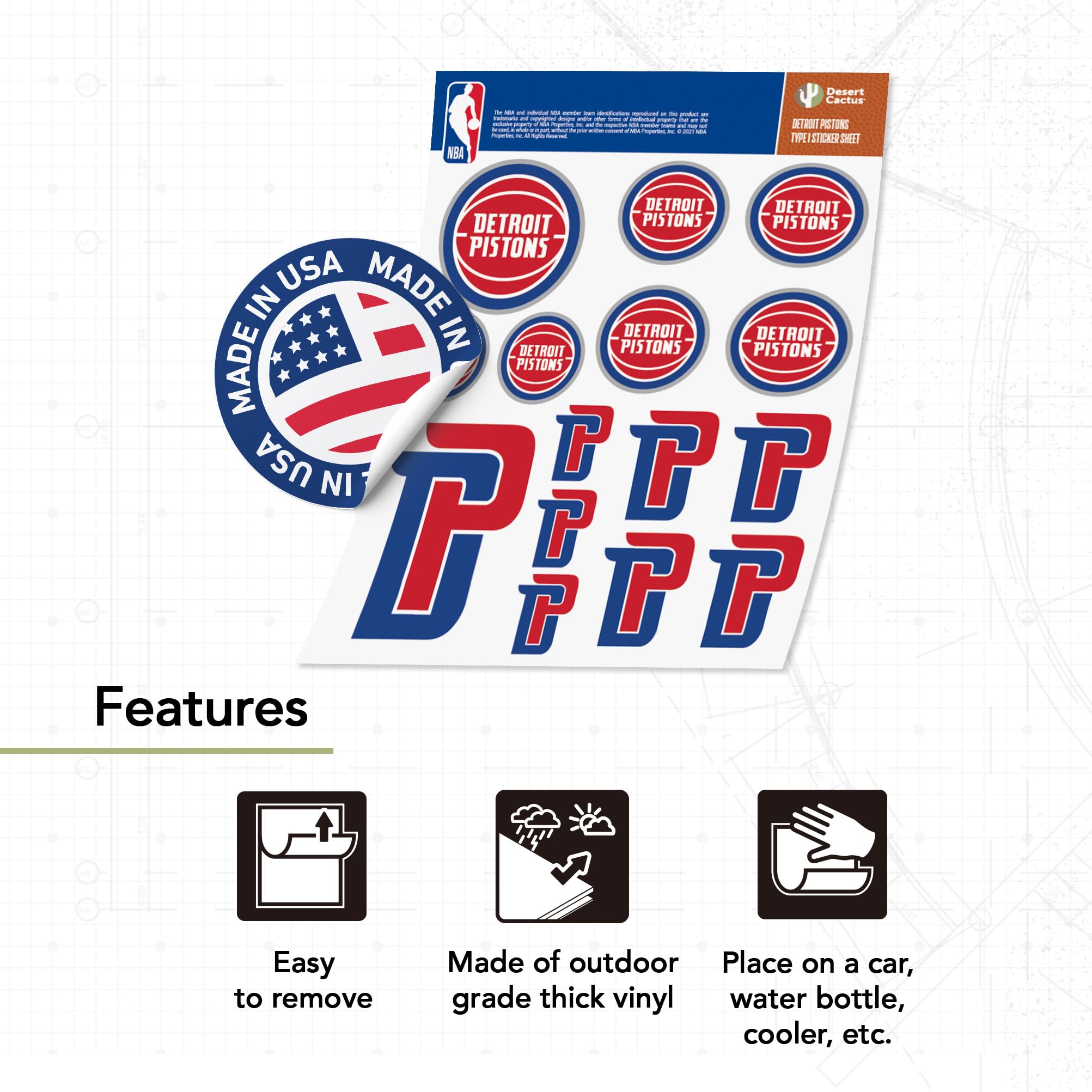 Official Detroit Pistons NBA Sticker Decal Set - Vinyl Waterproof Stickers for Laptop, Water Bottle, Car, Scrapbook & DIY Crafts - Perfect for Fans, Gifts & Home Decor