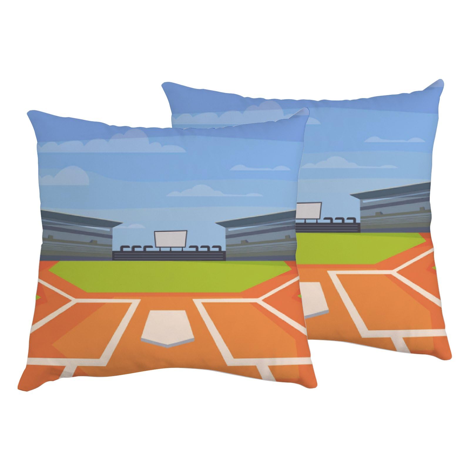2 Pack Baseball Stadium Sports Throw Pillow Covers - 16x16 Inch Soft Polyester Square Cushion Cases with Zipper for Sofa, Couch, Bedroom & Living Room Decor - Perfect for Game Day, Sports Themed Rooms & Fan Gift Ideas
