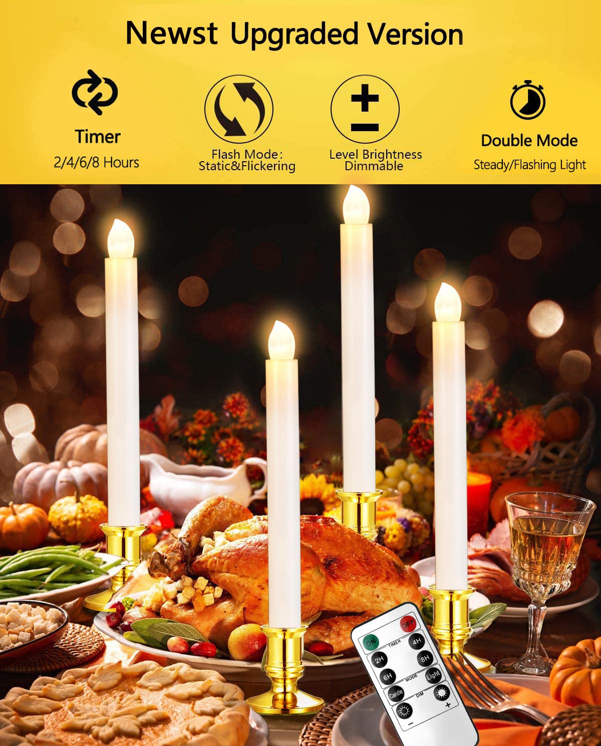 YAUNGEL 8-Pack LED Window Candles with Remote & Timer - Battery Operated Electric Candle Lights for Christmas Decor, Includes Removable Holders & Suction Cups - Perfect for Holiday Windows, Fireplace Mantels & Seasonal Home Decor