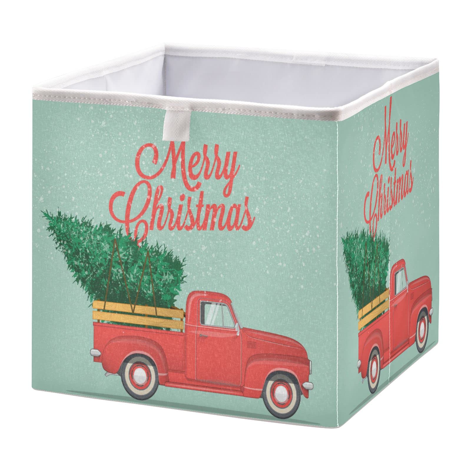 Vintage Truck Christmas Tree Storage Basket - Collapsible Cube Storage Bin for Shelves, Closet, Nursery | Organize Kids Toys, Clothes & Holiday Decor | Perfect for Home, Office & Playroom Organization