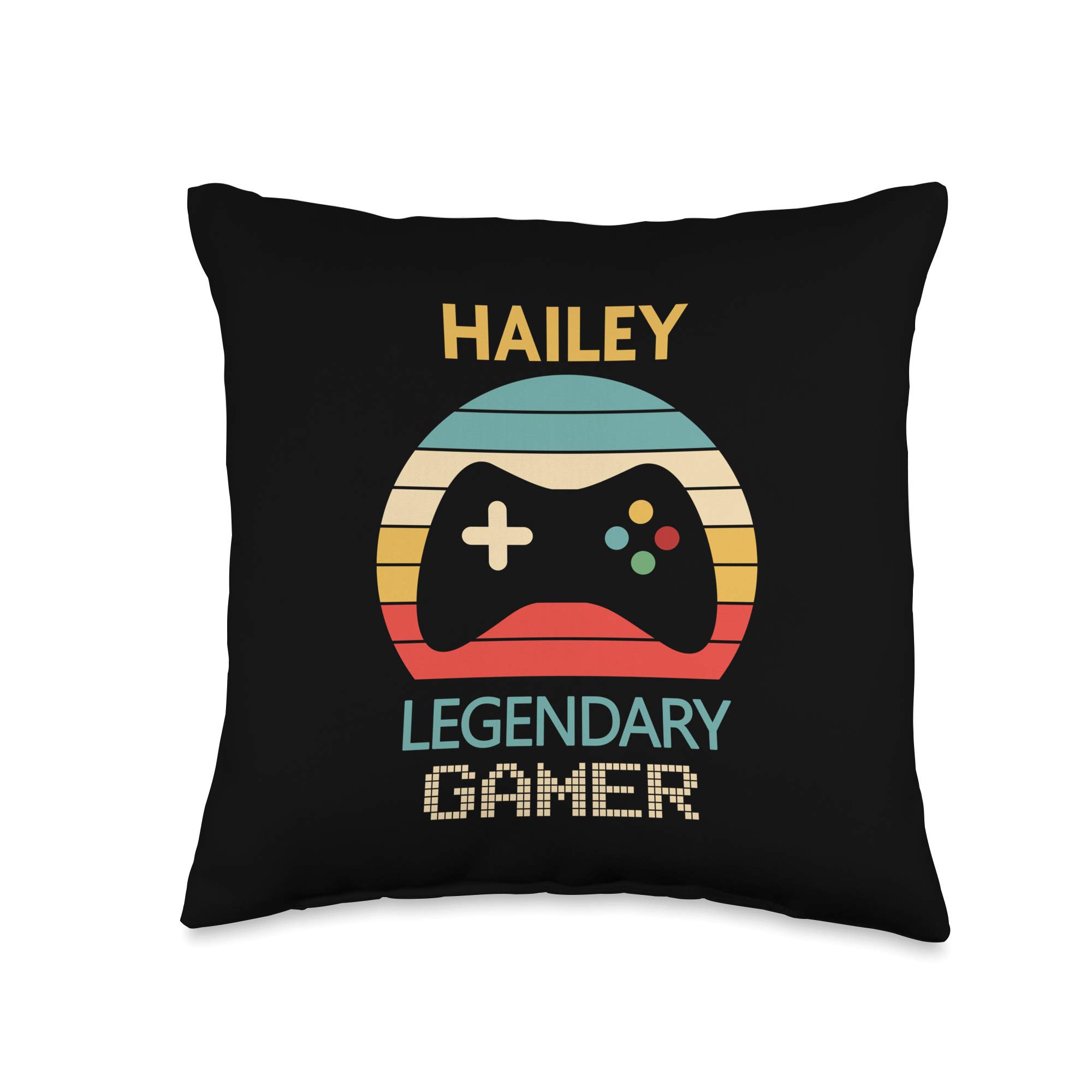 Hailey Name Gift - 16x16 Inch Multicolor Throw Pillow for Gamer Girls - Perfect for Bedroom Decor, Gaming Room Accessories & Cozy Home Decor