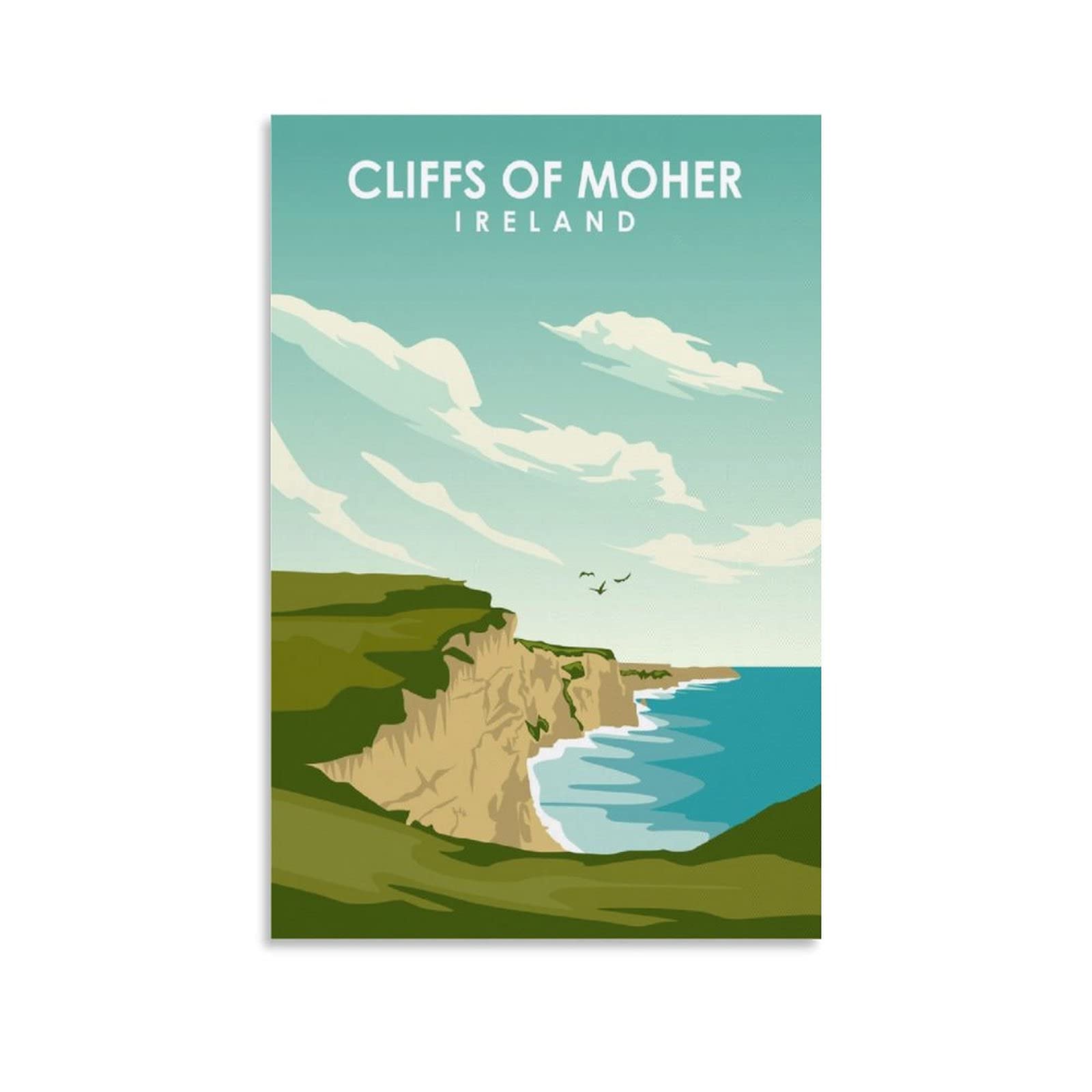 Cliffs of Moher Ireland Vintage National Park Poster - Sea Bird Shore Canvas Wall Art Print (20x30cm/8x12in) - Coastal Landscape Wall Decor for Living Room, Bedroom & Office - Perfect for Nature Lovers & Travel Enthusiasts