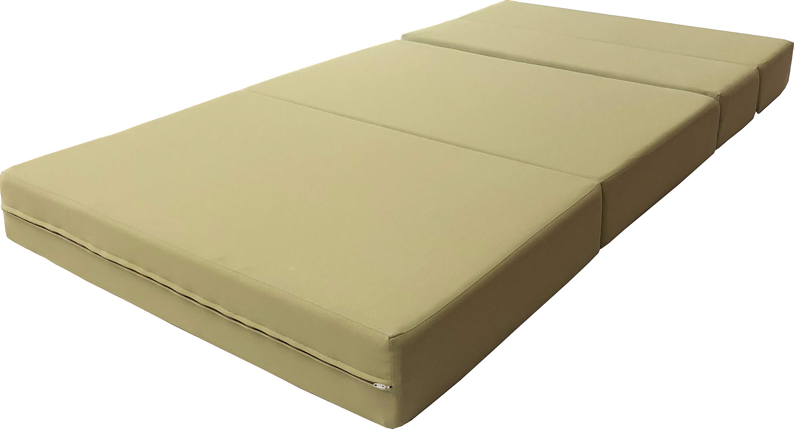 D&D Futon Furniture Folding Foam Mattress - Queen Size Sofa Bed with Tan Cover, Convertible Guest Bed for Small Spaces, Living Room & Dorm Use