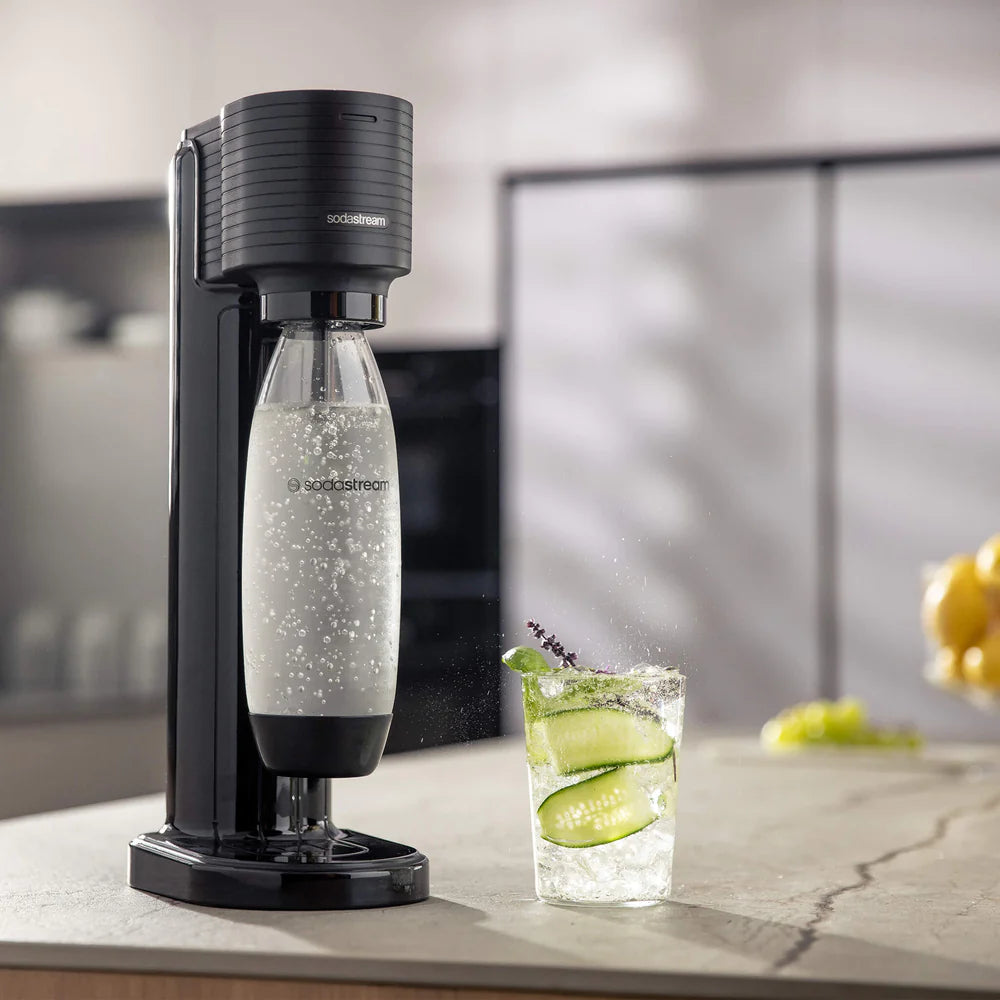 SodaStream Gaia Black Sparkling Water Maker - Countertop Carbonation System for Fresh Homemade Soda & Sparkling Water | Perfect for Kitchen, Office & Home Bar Use