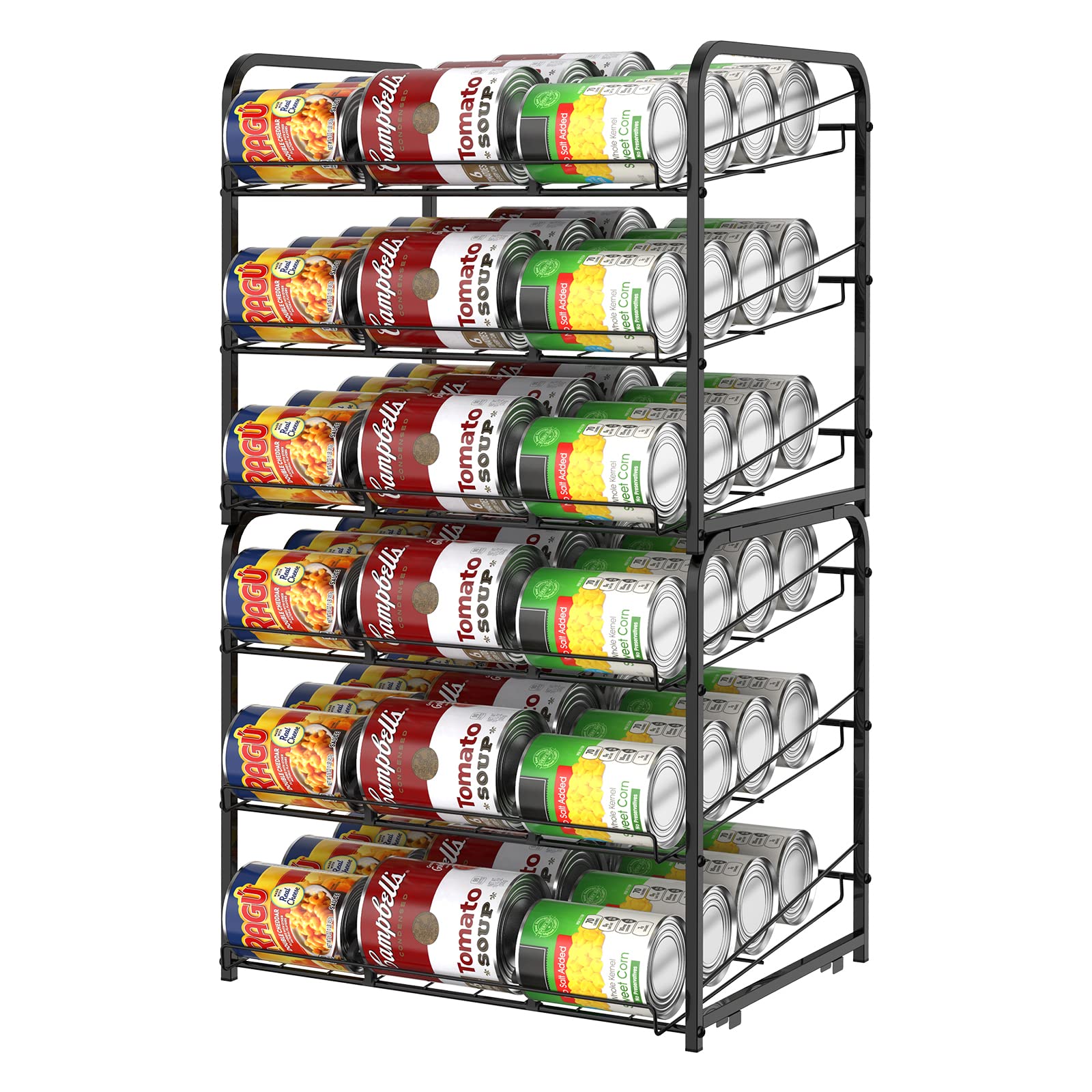 Stackable Can Rack Organizer 2 Pack - Space Saving Can Dispenser for Kitchen Pantry Cabinet - Holds 72 Cans - Black - Perfect for Food Storage Organization in Home, Office or Restaurant