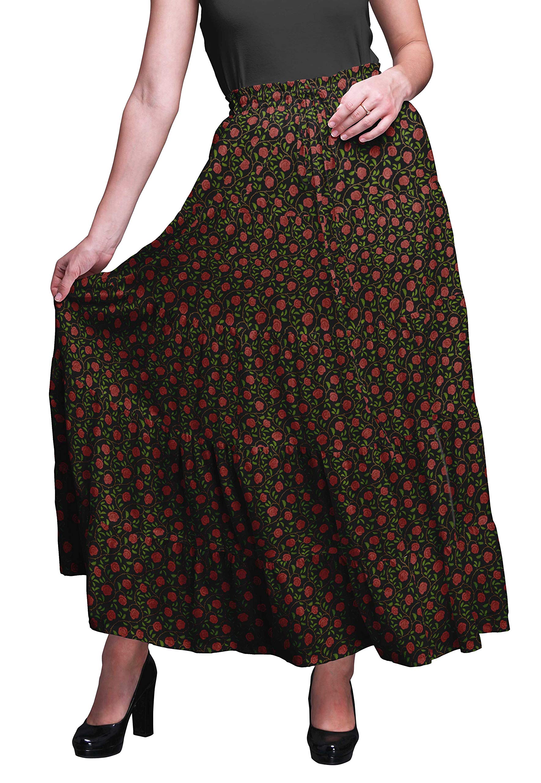 Bimba Printed Long 5-Tier Cotton Skirt for Women - Boho Maxi Skirt with Floral Design | Perfect for Beach Vacations, Music Festivals & Summer Outfits