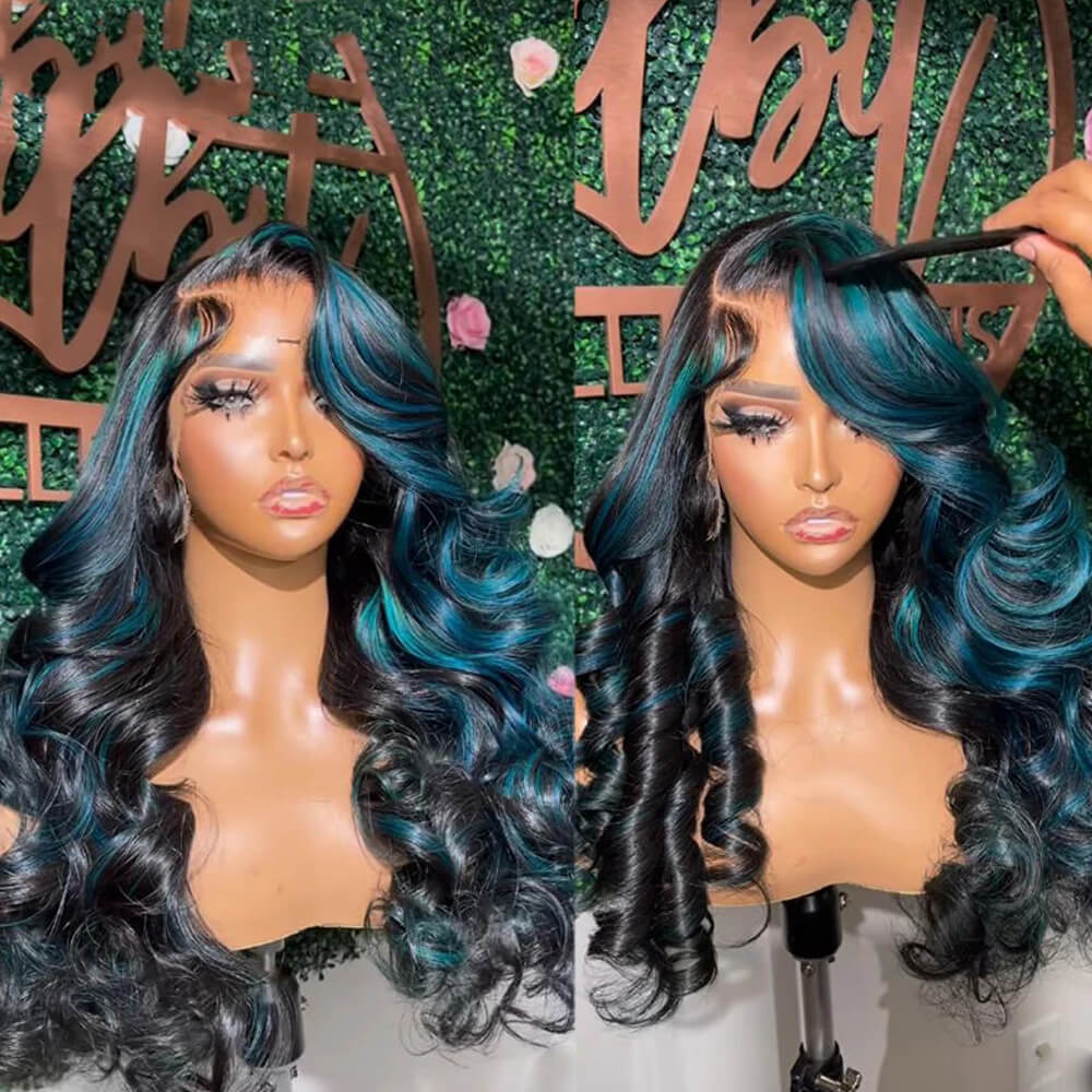 Eullair Body Wave Balayage Highlights Lace Front Wig - Rose Pink, Blue, Green Ombre Human Hair - Perfect for Cosplay, Parties & Daily Wear | @queenleora Recommended