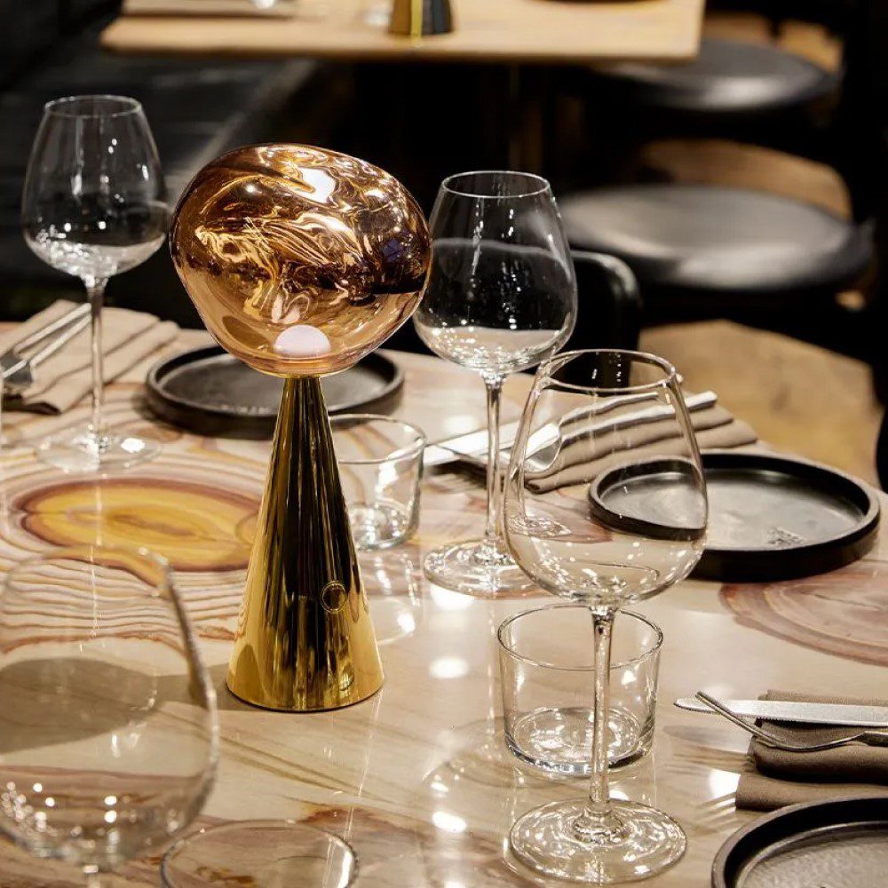 TOM DIXON Melt LED Portable Table Lamp - Gold Finish, USB Rechargeable, Dimmable Ambient Lighting for Bedroom, Living Room & Outdoor Use