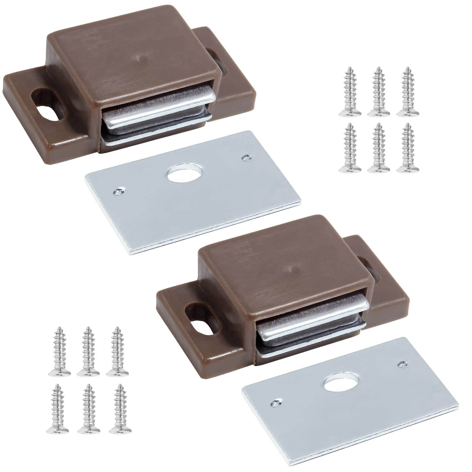 BokWin 2 Pack Heavy Duty 15lb Magnetic Door Catch - Brown Cabinet Door Hardware with Screws for Kitchen, Bathroom, Closet & Cupboard | Secure Cabinet & Shutter Closures for Home & Office Organization