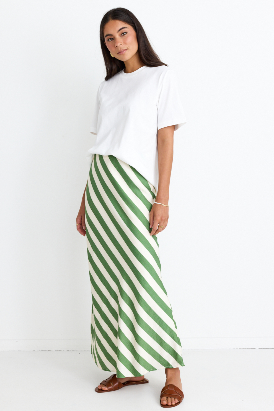Breathe Apple Stripe Bias Maxi Skirt - Flowy Summer Dress for Women, Beach Cover Up, Boho Chic Skirt for Vacation & Outdoor Activities