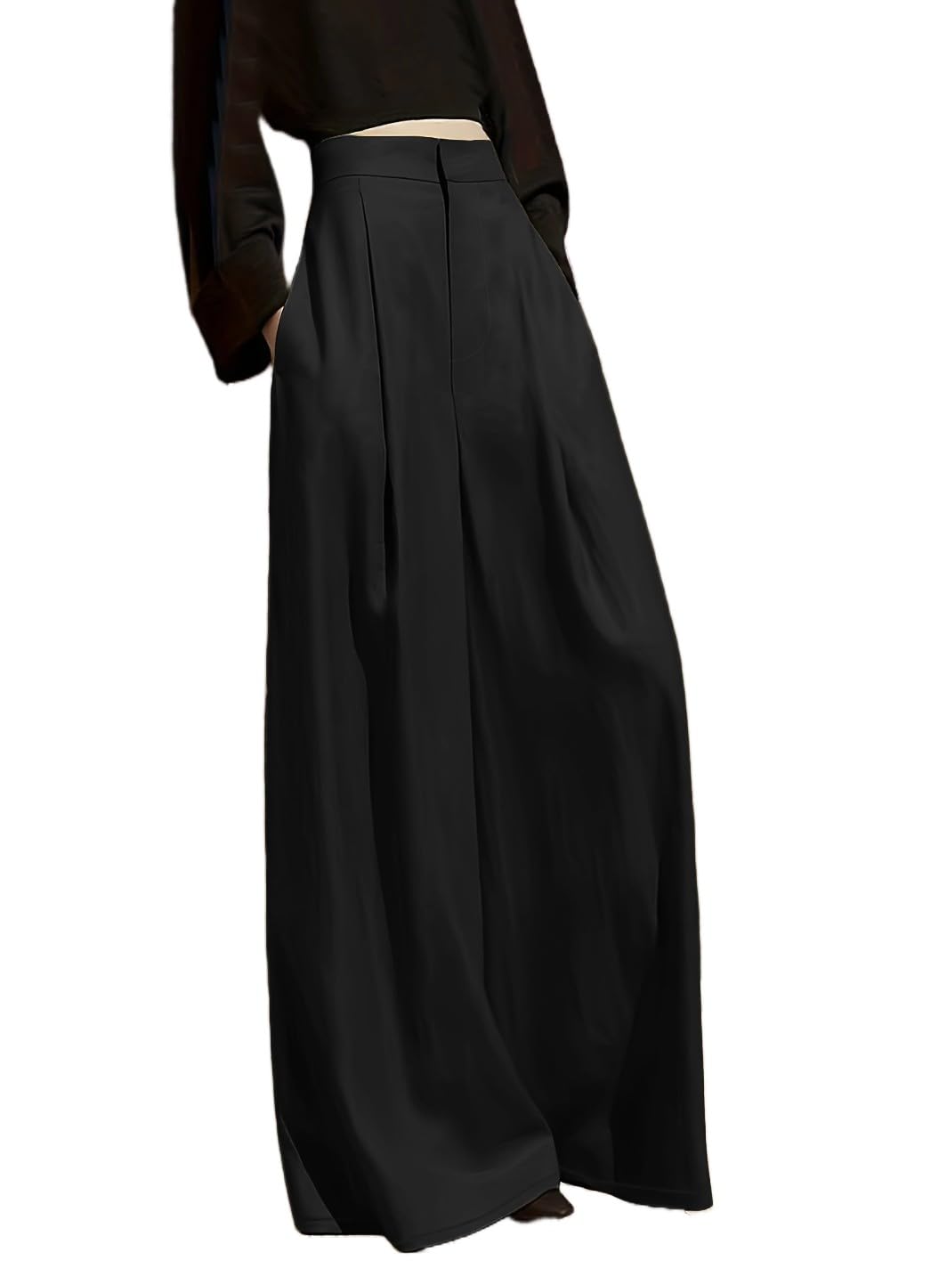 UOOZEE Women's High Waist Wide Leg Pants with Pockets - Loose Casual & Business Trousers for Work, Office & Everyday Wear