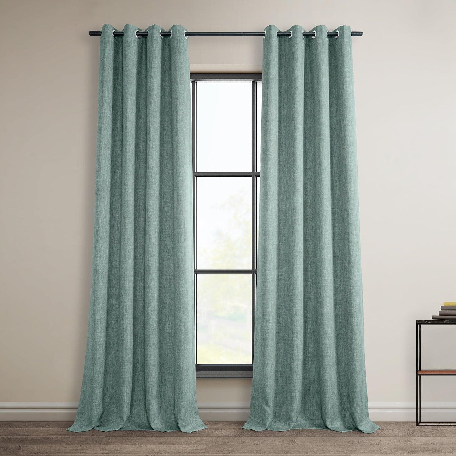 Sea Thistle Grommet Textured Faux Linen Blackout Curtains - Light Blocking Window Treatment for Bedroom, Living Room & Nursery