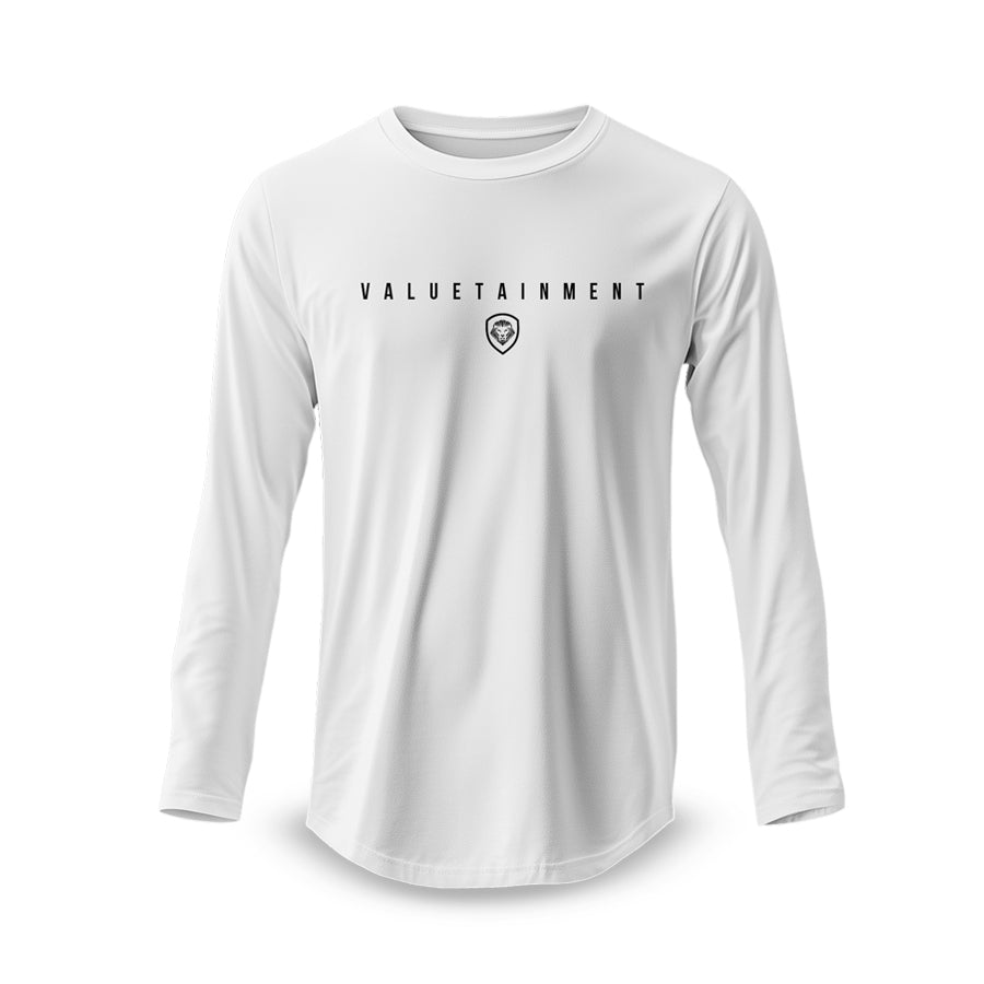 Valuetainment Premium White Curved Hem Long Sleeve T-Shirt for Men - Comfortable Casual Wear for Office, Gym & Everyday Outfits