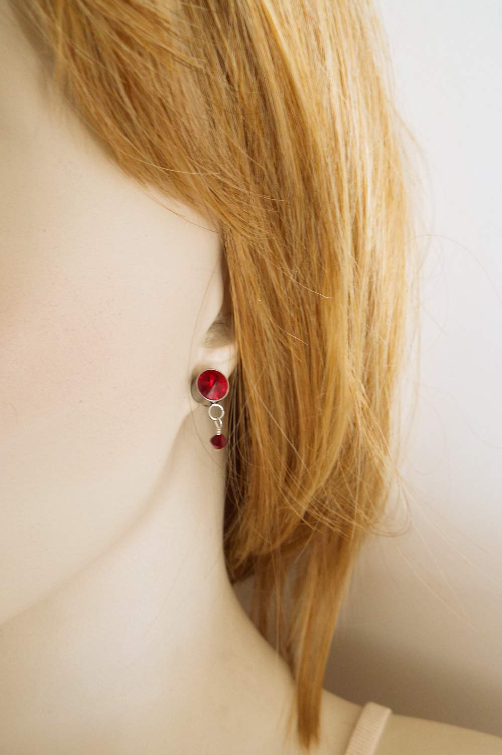 Red Rhinestone Post Earrings with Genuine Austrian Crystal Rivolis & Stainless Steel Settings - Elegant Red Crystal Dangle Earrings for Women | Perfect for Parties, Weddings & Evening Events