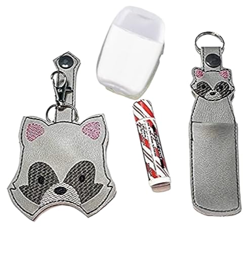 Raccoon Hand Sanitizer Holder Keychain - Lip Balm Holder Keychain - Cute Animal Keyring for Purse, Backpack & Gym Bag - Perfect for Travel, School & Outdoor Activities