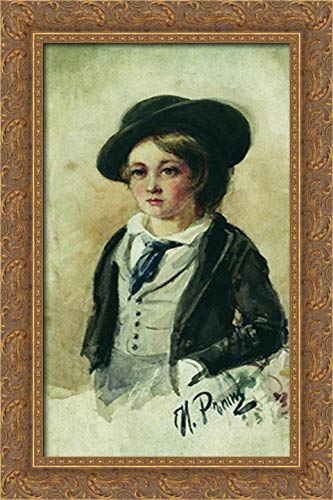 Ilya Repin Gold Ornate Wood Framed Canvas Art - 16x24 Boy Portrait Wall Decor for Living Room, Bedroom & Office | Classic Oil Painting Reproduction