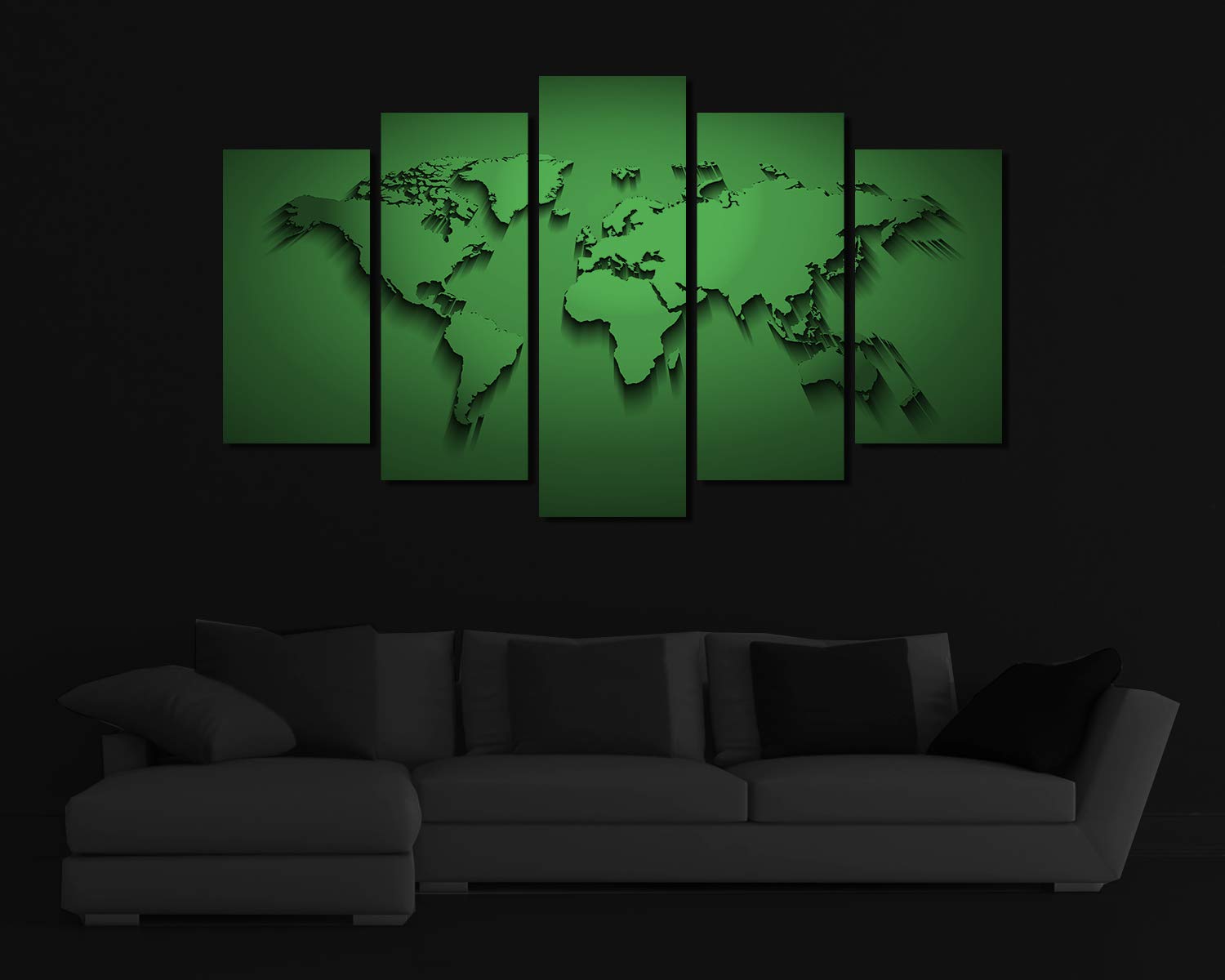 Glow in the Dark World Map Canvas Art Print - Modern 3D Travel Map Wall Decor - 60