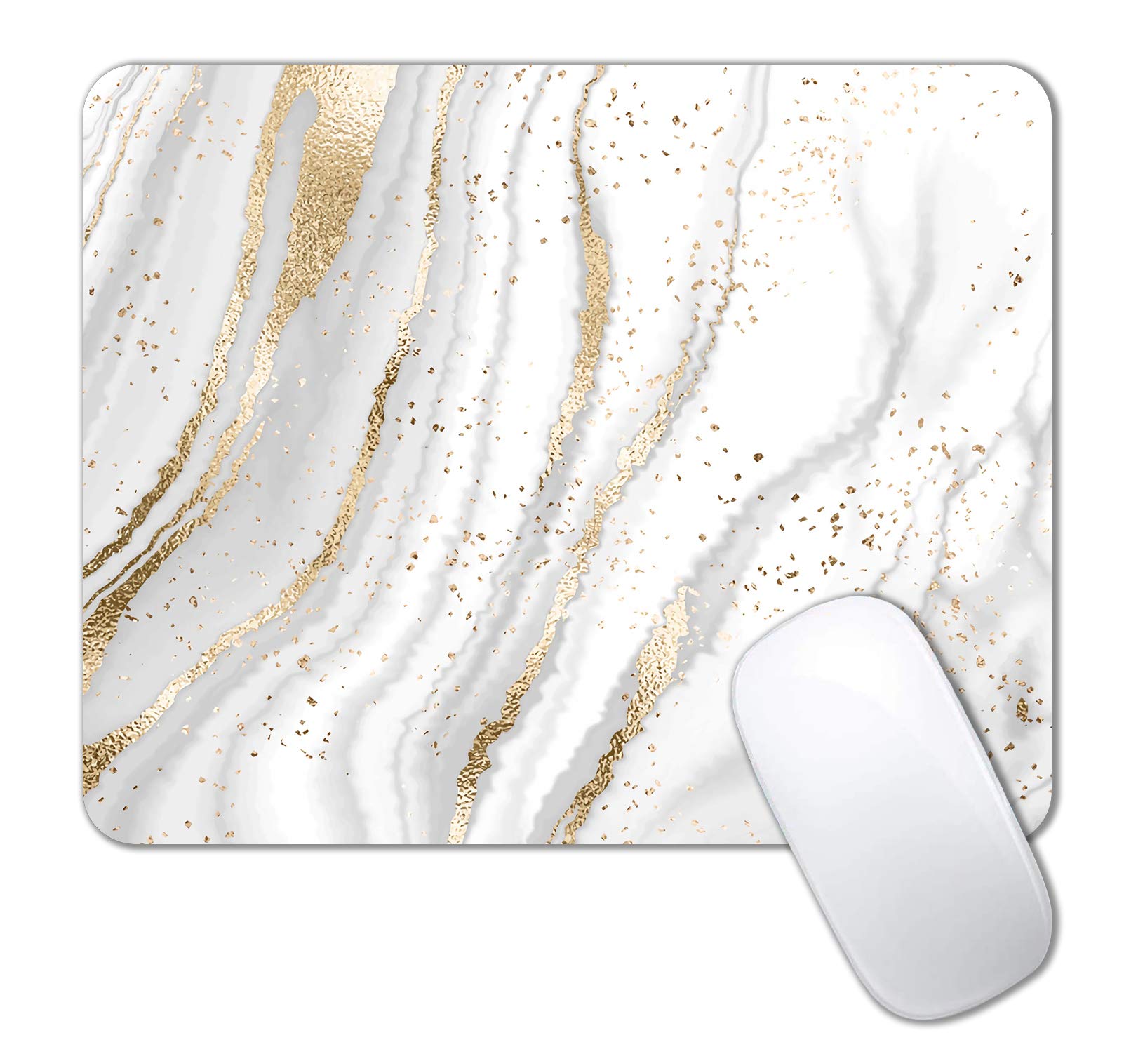 IMAYONDIA White Gold Marble Mouse Pad - Non-Slip Rubber Base, Portable Office & Gaming Mousepad for Laptop & PC - Modern Abstract Design for Work, Home & Travel Use