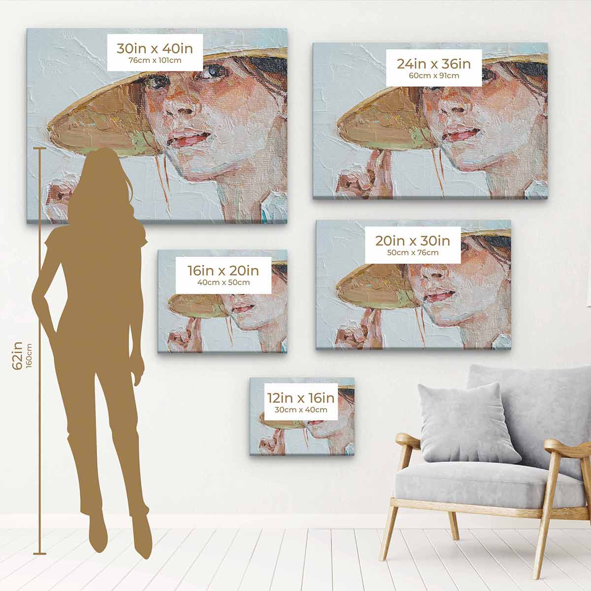 White Girl Staring Wall Art Canvas Print - 37x37 Inches Modern Home Decor for Living Room, Bedroom & Office