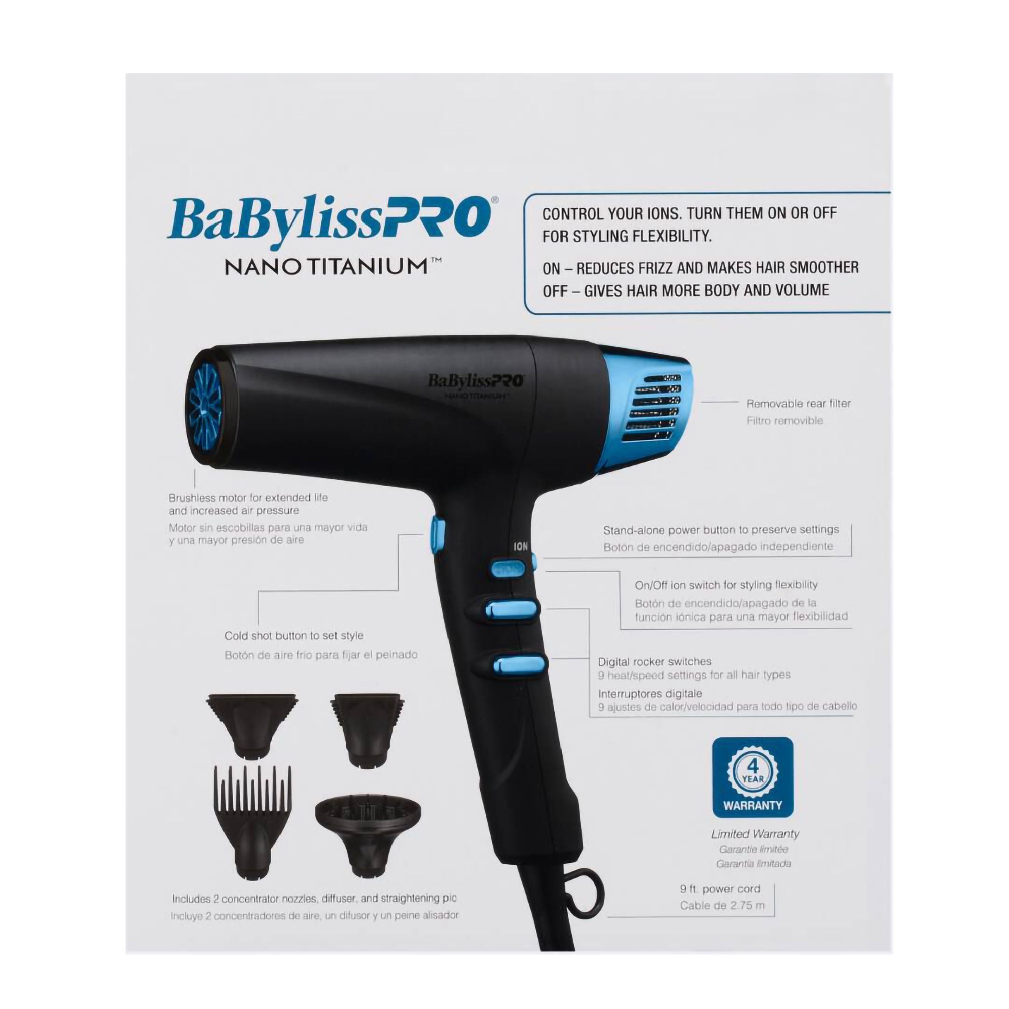 Babylisspro Nano Titanium Dual Ionic Hair Dryer - Limited Edition BNTMB9100 | Fast Drying, Frizz Control for Salon-Quality Blowouts at Home