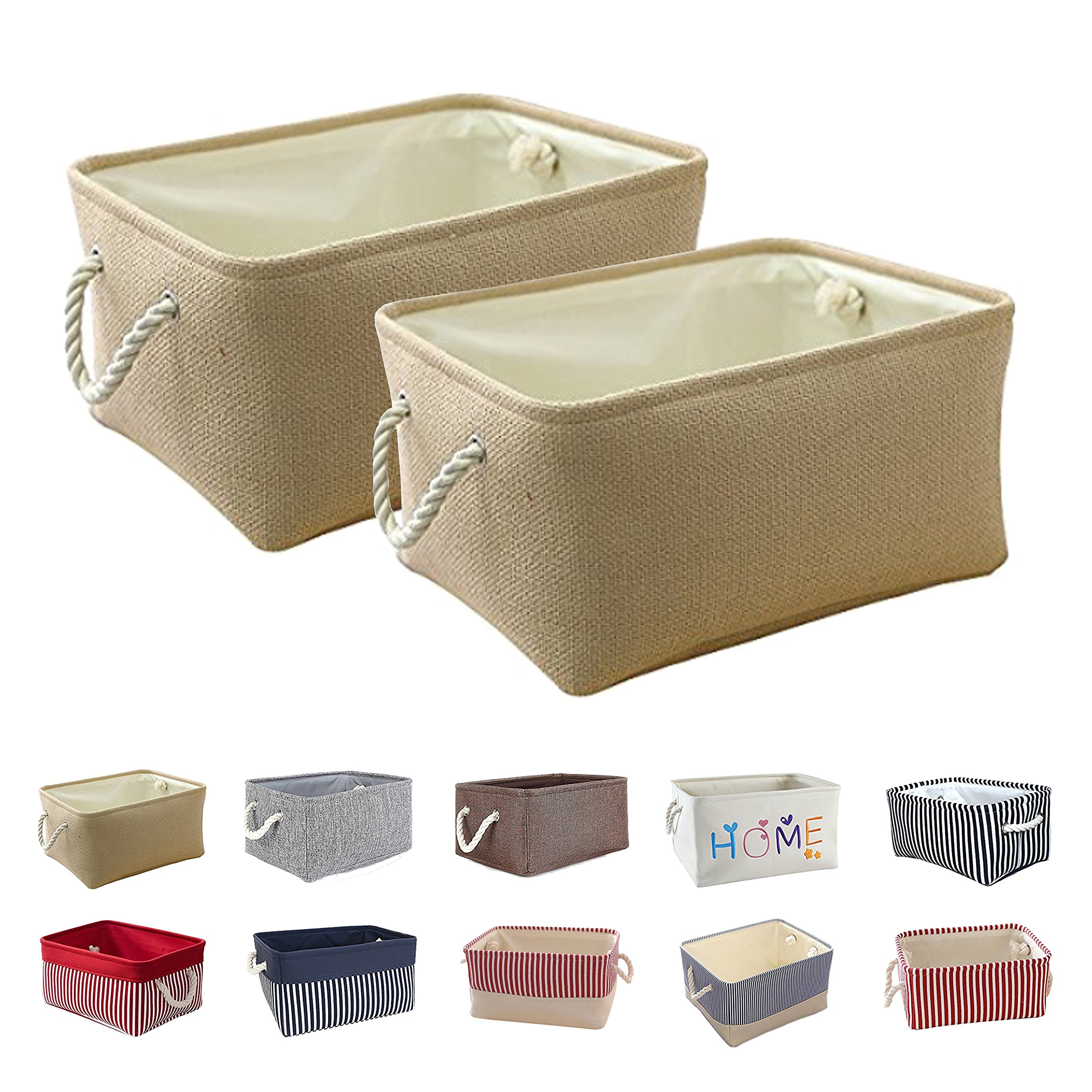 Queenie Wong 2-Pack Canvas Storage Baskets - Fabric Organizing Bins for Shelves, Closets & Laundry | Decorative Nursery Baskets & Gift Boxes | Perfect for Home Organization, Baby Room & Closet Storage
