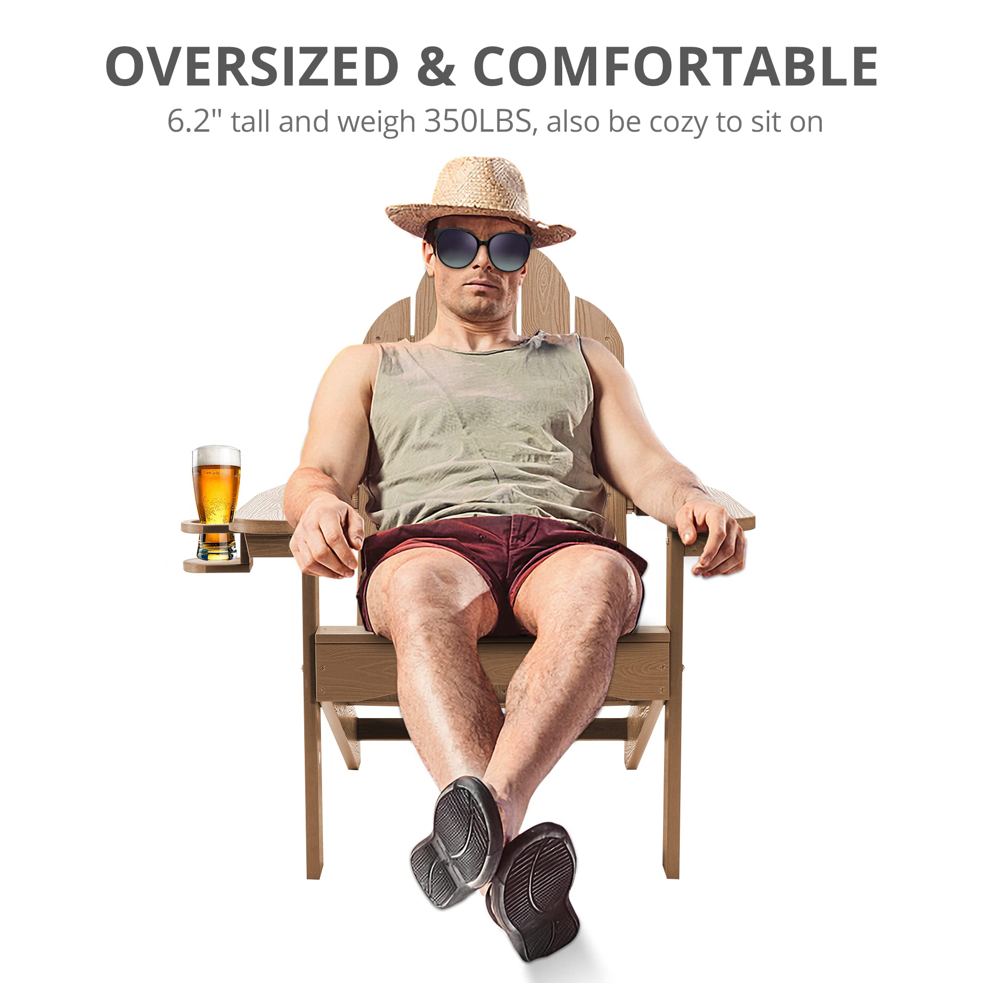 Premium LUE BONA HDPS Adirondack Chairs Set of 2 - Heavy Duty 350LBS Capacity Weather-Resistant Outdoor Plastic Chairs with Cup Holder for Patio, Deck, Porch & Backyard - Perfect for Camping, BBQ & Fire Pit Relaxation
