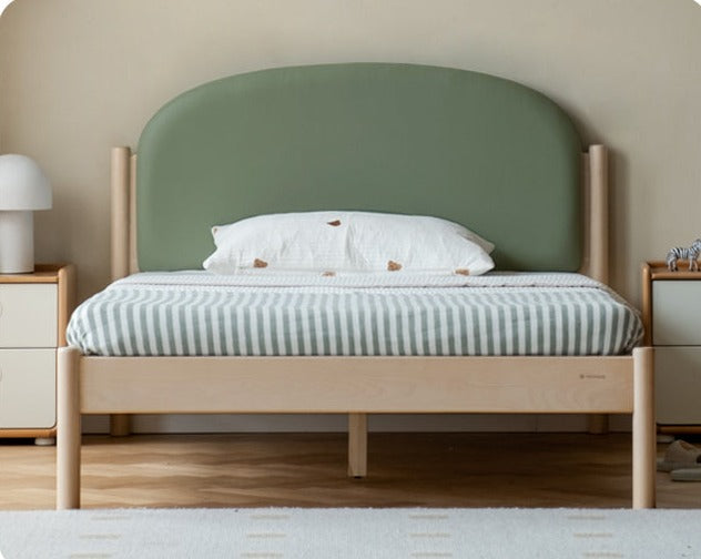Organic Solid Wood Children's Bed - Birch & Beech Frame with Premium Leather Accents | Safe, Non-Toxic Toddler Bed for Nursery, Bedroom & Montessori Rooms