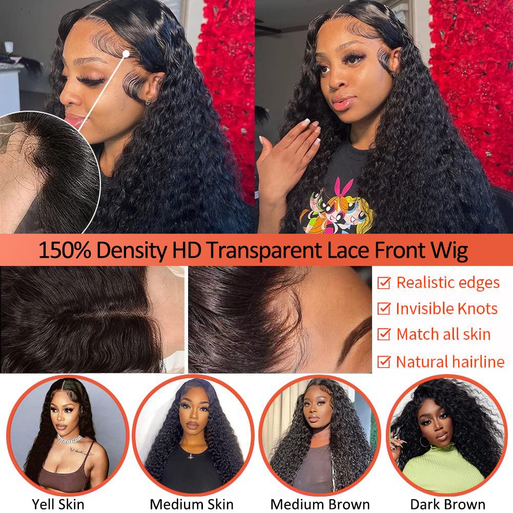 26 Inch Kinky Curly Lace Front Wig Human Hair 13x4 - Glueless Wear & Go Pre-Plucked with Baby Hair - HD Deep Jerry Curly Wave Lace Frontal Wigs 150% Density - Perfect for Daily Wear, Cosplay, and Special Occasions