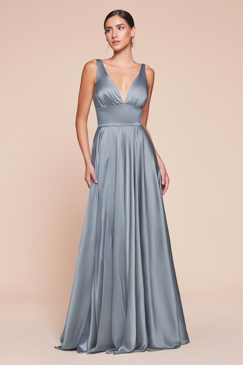 Kinsley Gown | Dusty Blue Soft Satin A-Line Dress for Women | Perfect for Weddings, Parties & Special Occasions