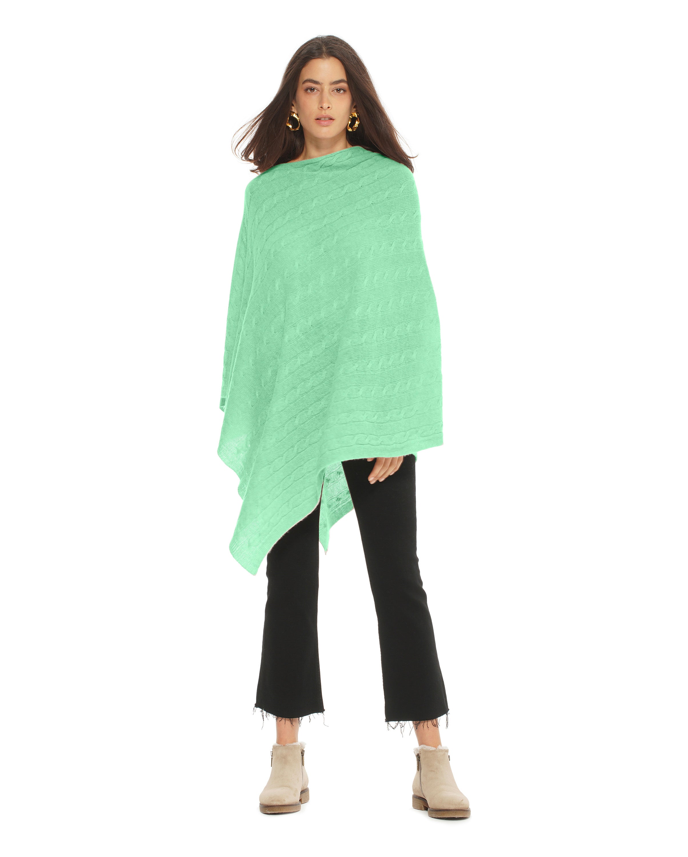 Luxury Women's Pure Cashmere Cable Knit Poncho - Soft Winter Shawl Wrap for Women - Perfect for Fall, Winter & Holiday Outfits