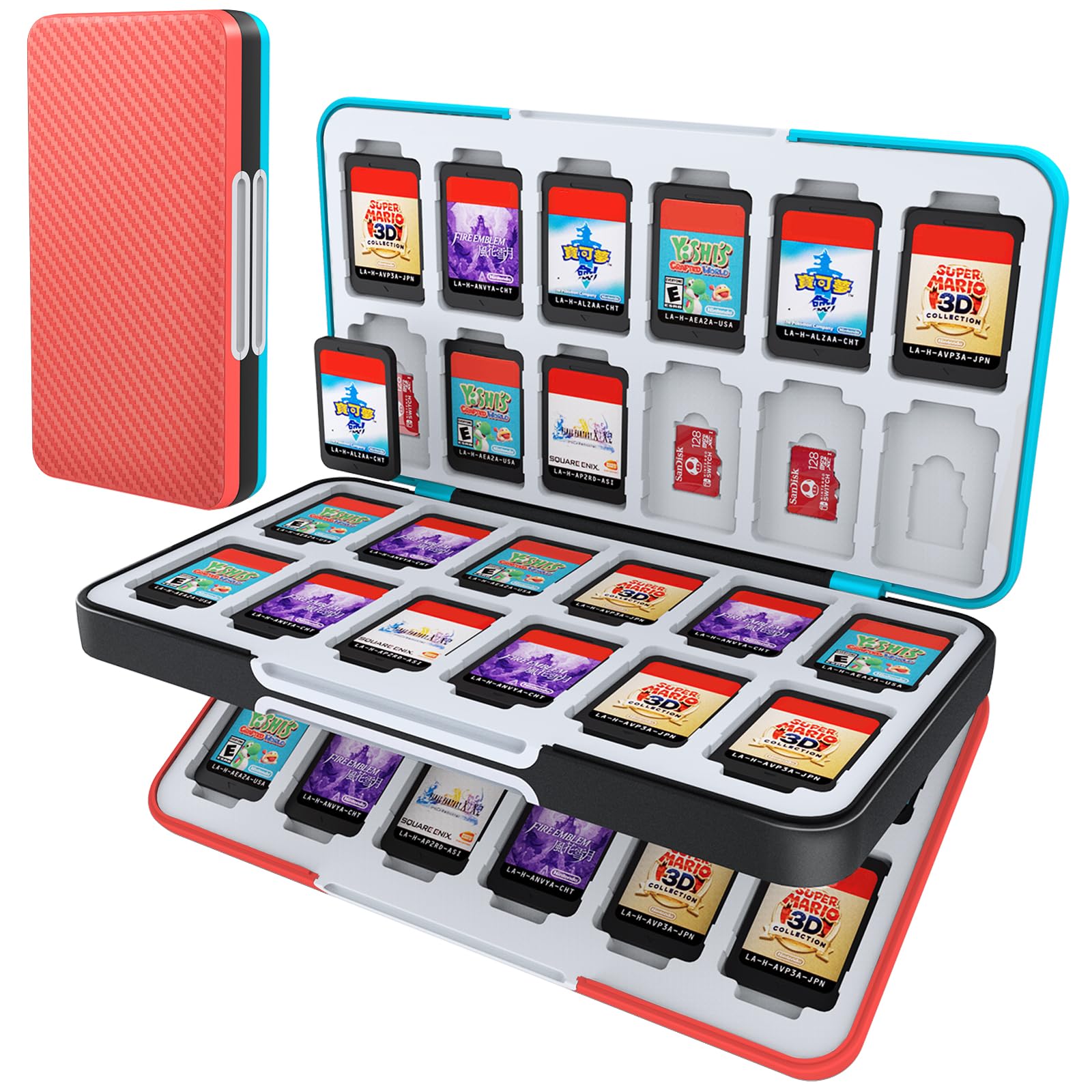 Premium Carbon Fiber Nintendo Switch Game Card Case - 48 Game Card & 24 Micro SD Slots - Portable Travel Storage for Switch & Switch OLED - Perfect for Gaming On-The-Go & Organized Game Collection