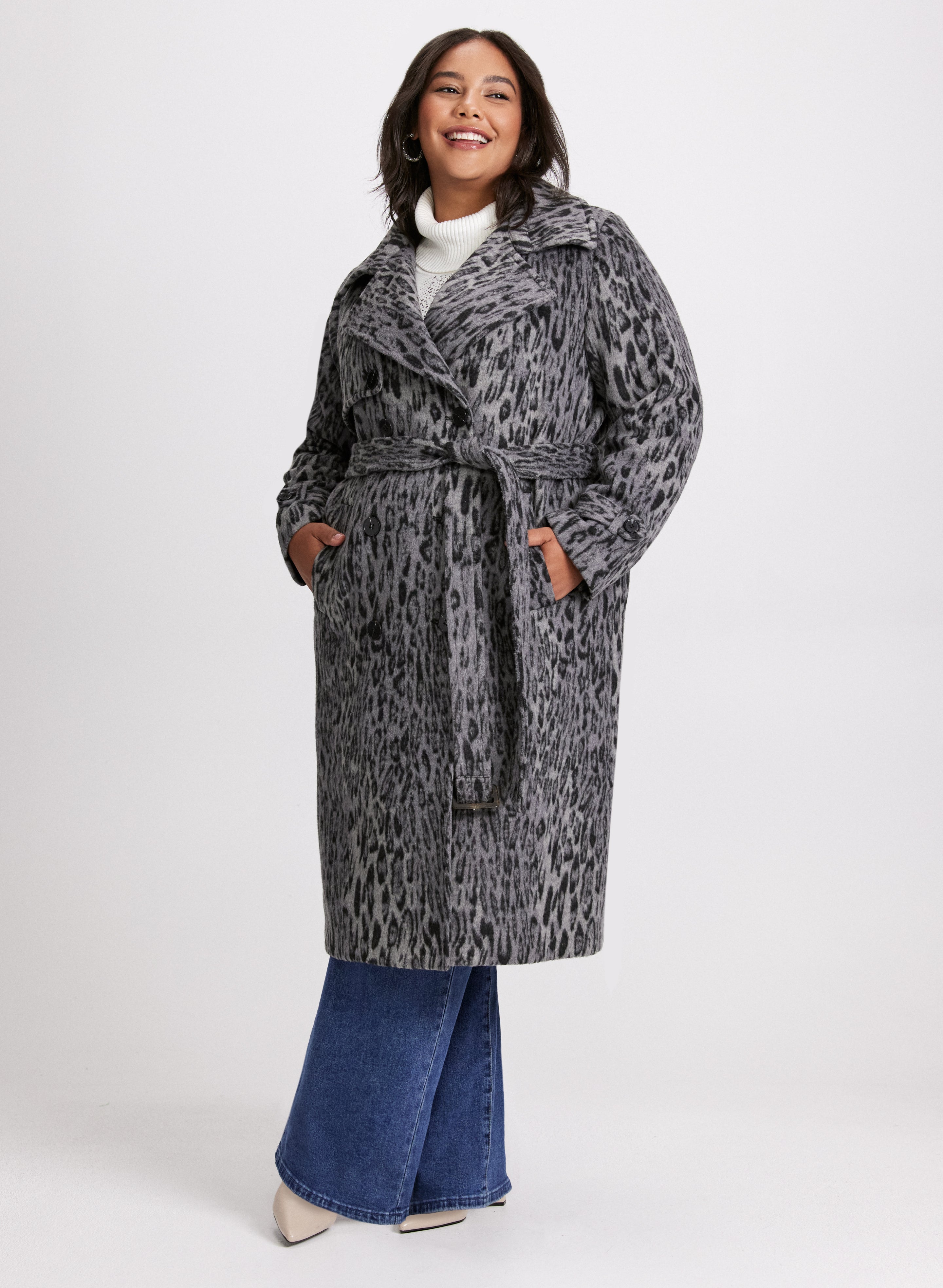 Bernardo Women's Faux Fur Leopard Print Coat - Winter Warm Long Coat with Hood, Fashionable Animal Print Jacket for Cold Weather, Perfect for Outdoor Activities and Casual Wear