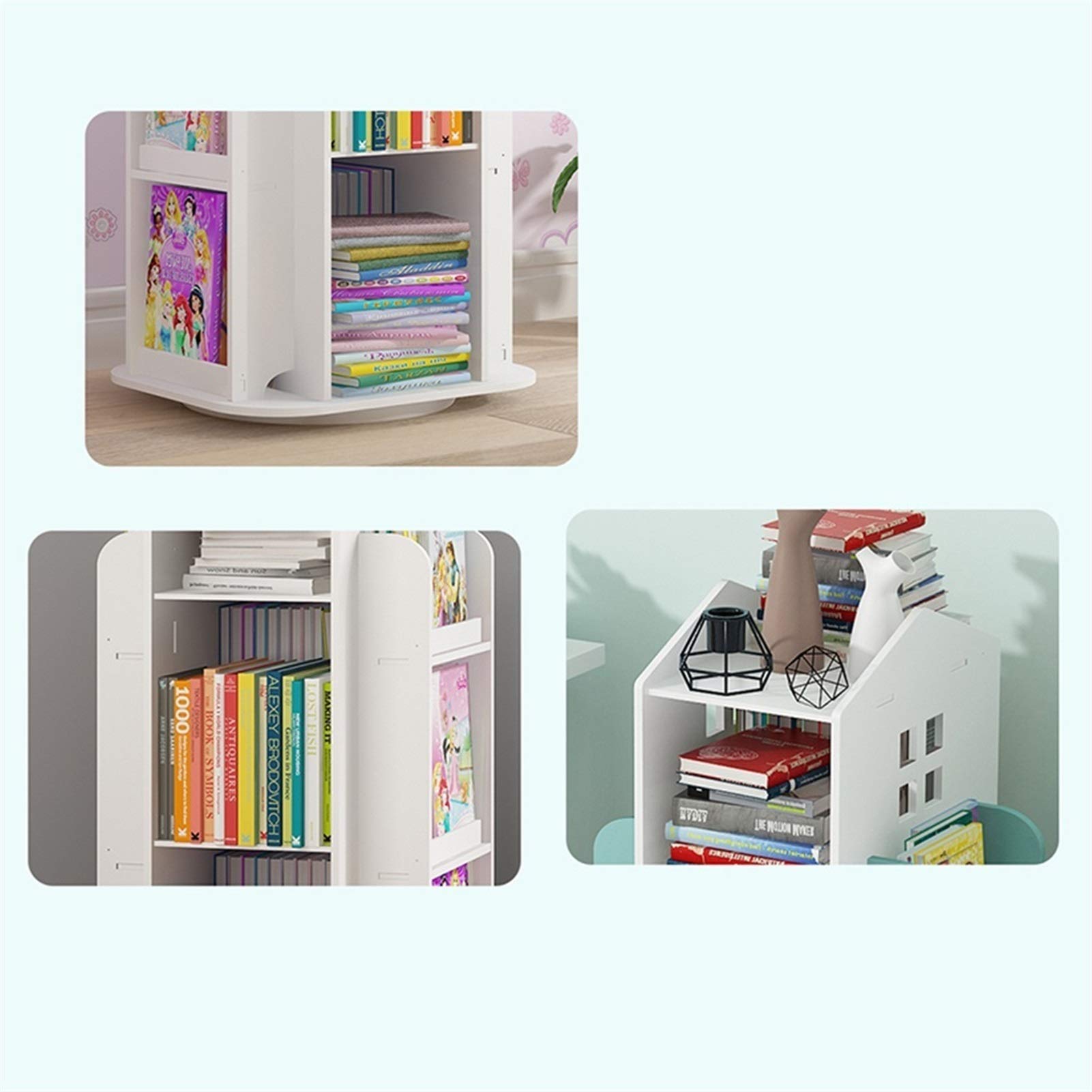 360° Rotating 3-Tier Bookshelf - White Modern Floor Standing Bookcase for Kids & Adults | Space-Saving Storage Shelf for Home, Office, Nursery & Classroom Organization