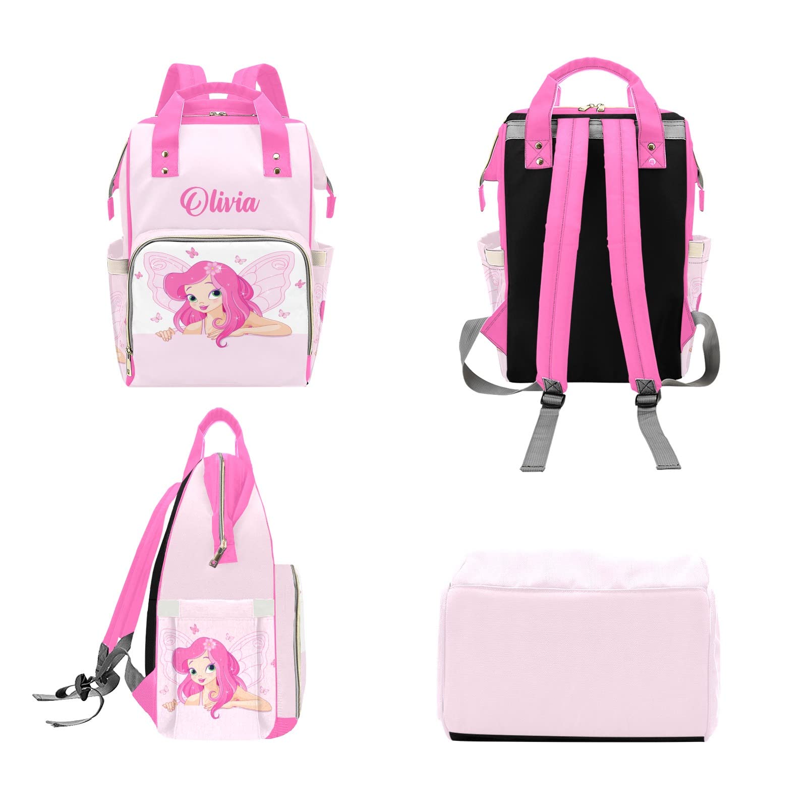 Custom Personalized Diaper Bag Backpack Tote - Princess Fairy Pink Baby Shower Gift for New Moms | Perfect for Travel, Daycare & On-the-Go Parenting