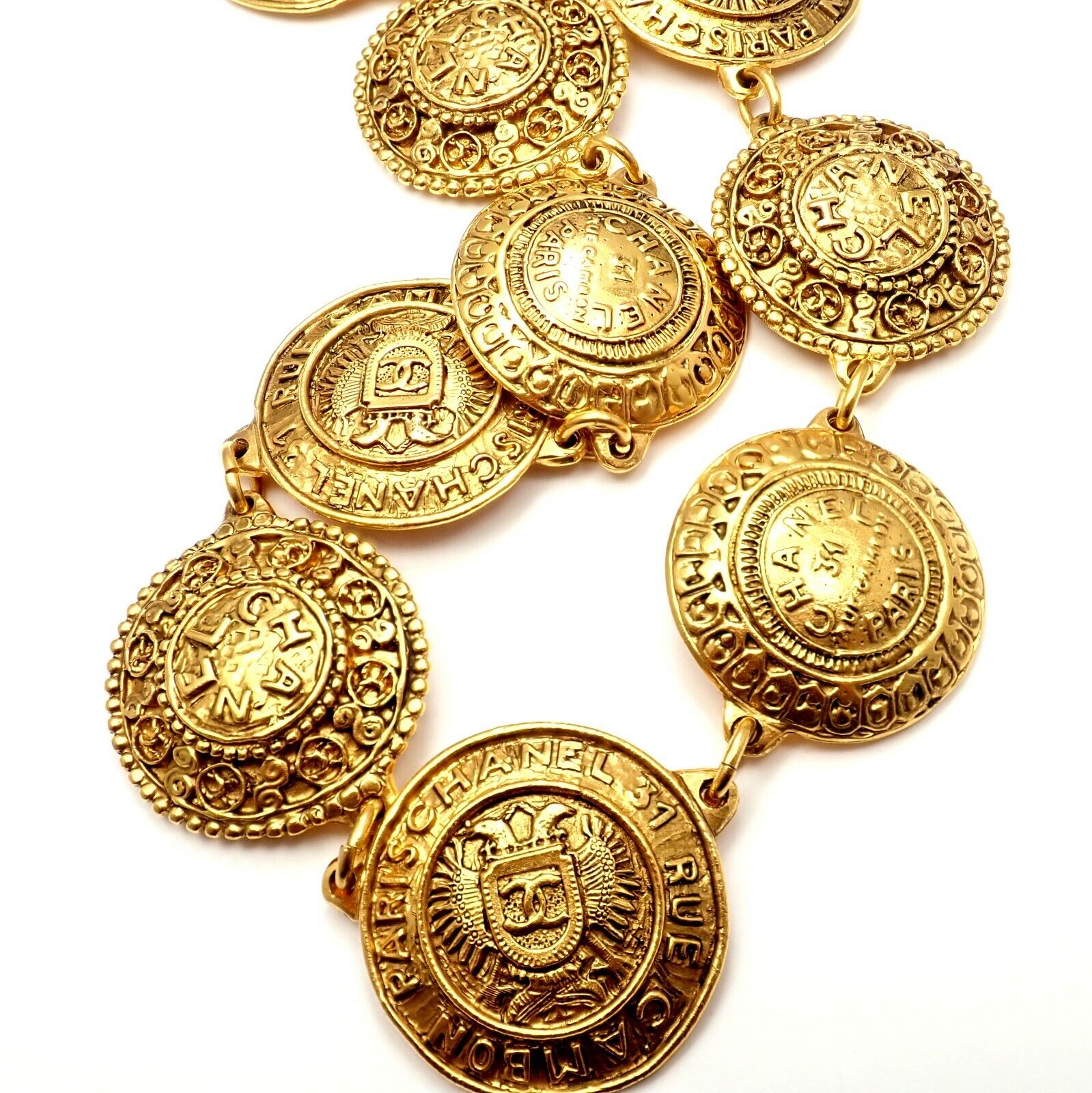 Authentic Vintage Chanel Gold Tone CC Logo 9 Disc Motif Necklace - Perfect for Elegant Evening Wear & Luxury Fashion Accessories