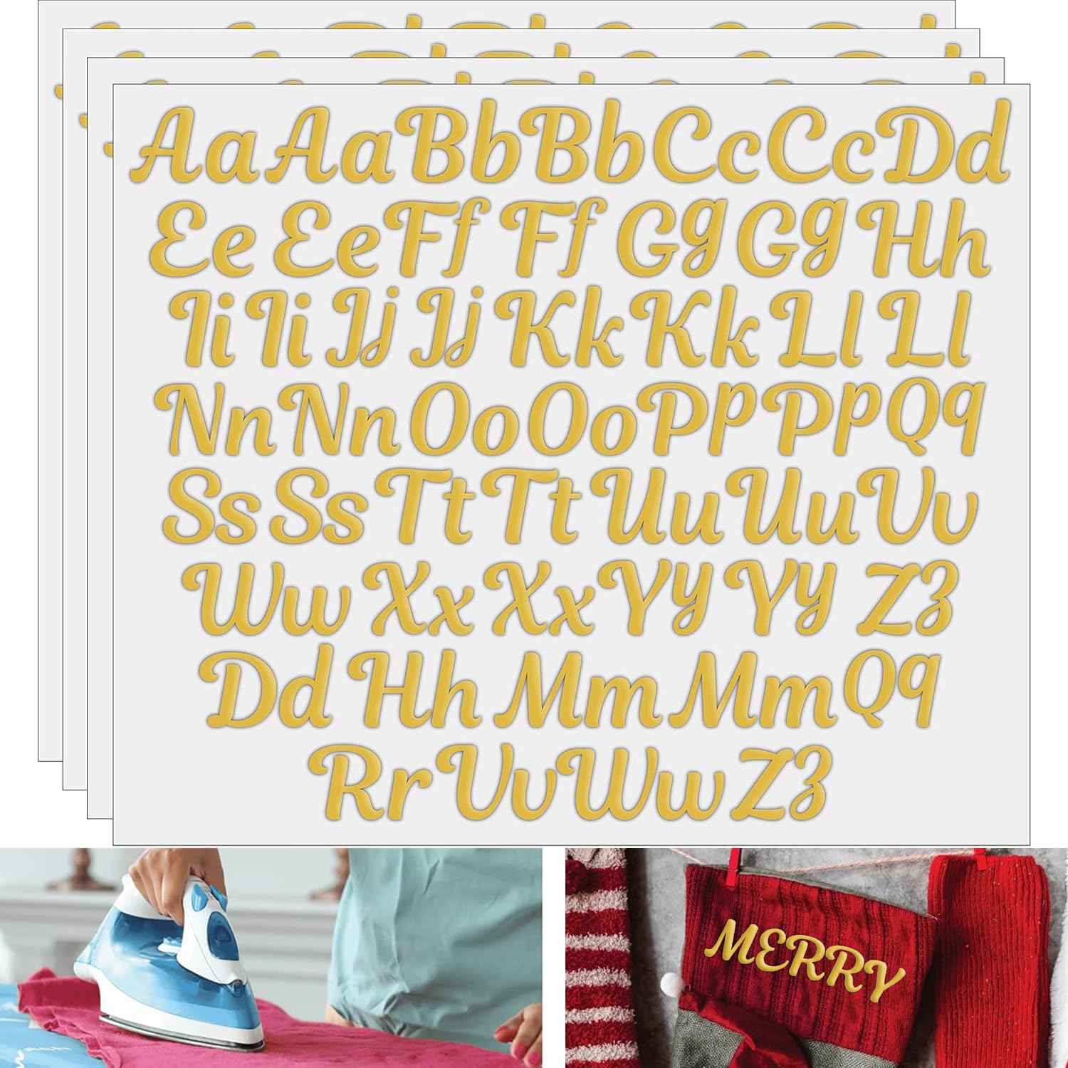 208pcs Gold Iron On Letters for Fabric & Clothing - 1.5