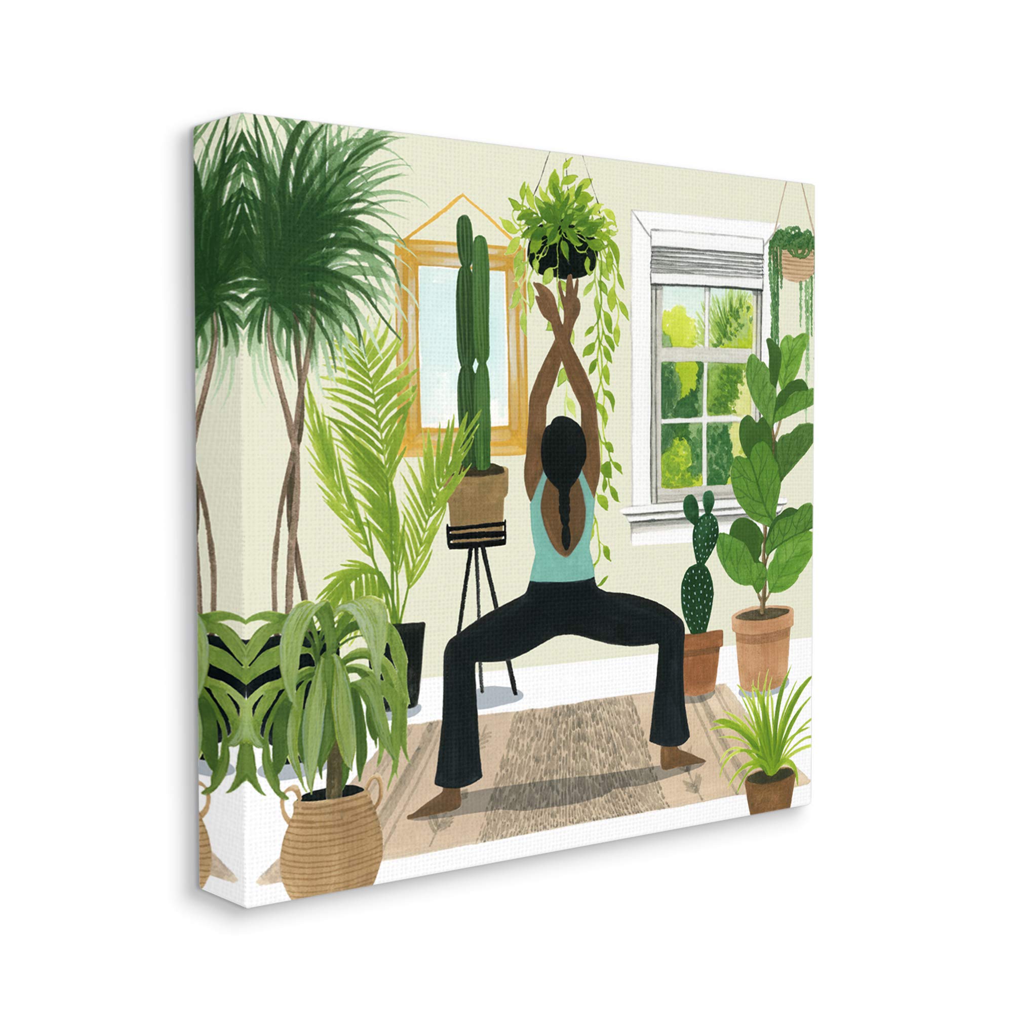 Grace Popp Green Cactus Yoga Canvas Wall Art - 30x30 Inches, Modern Female Yoga Stand Interior Decor for Living Room, Bedroom & Yoga Studio