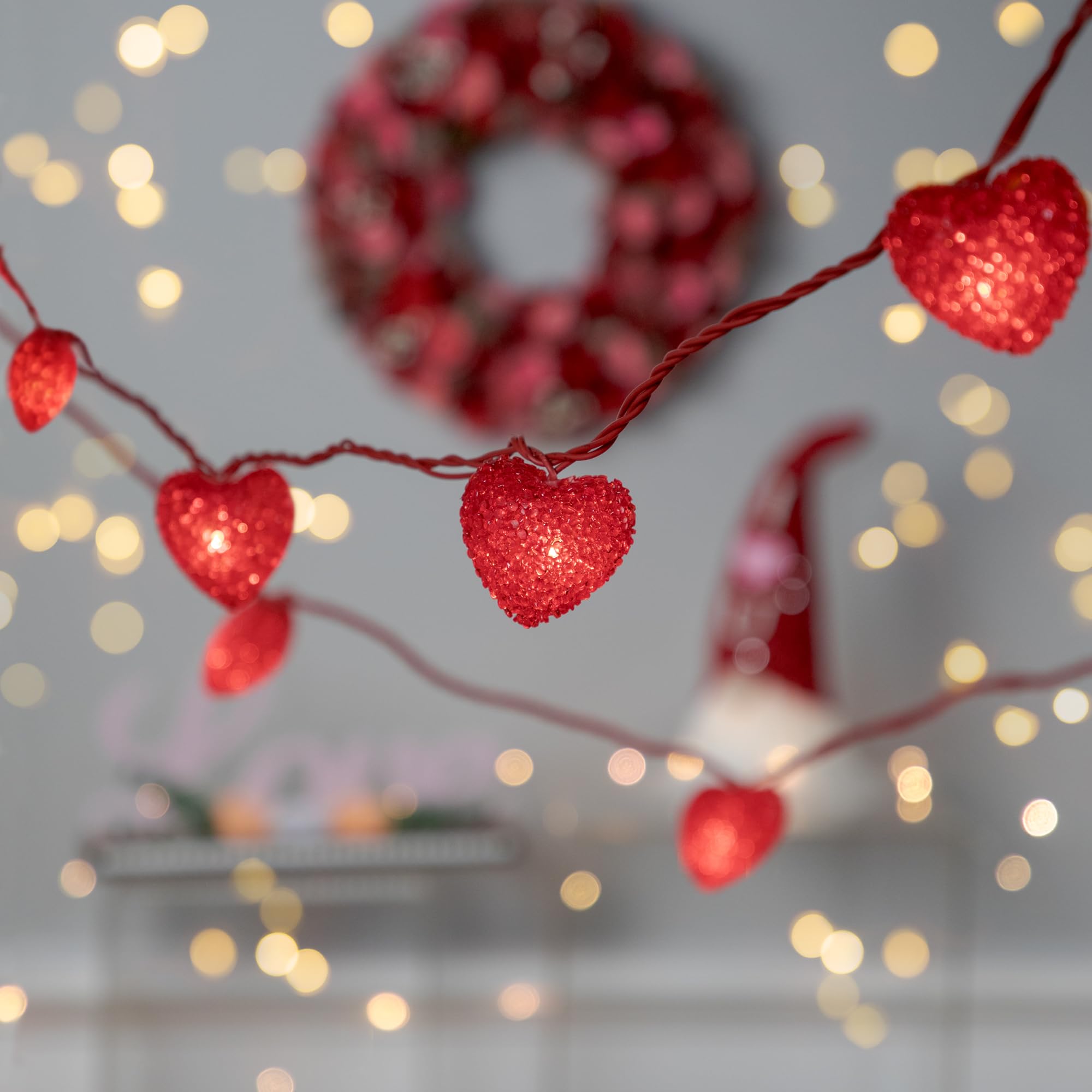 Northlight 10-Count Red Heart Mini Valentine's Day LED Lights - 7.5ft Red Wire String Lights for Romantic Decor, Wedding, Party & Home Decoration
