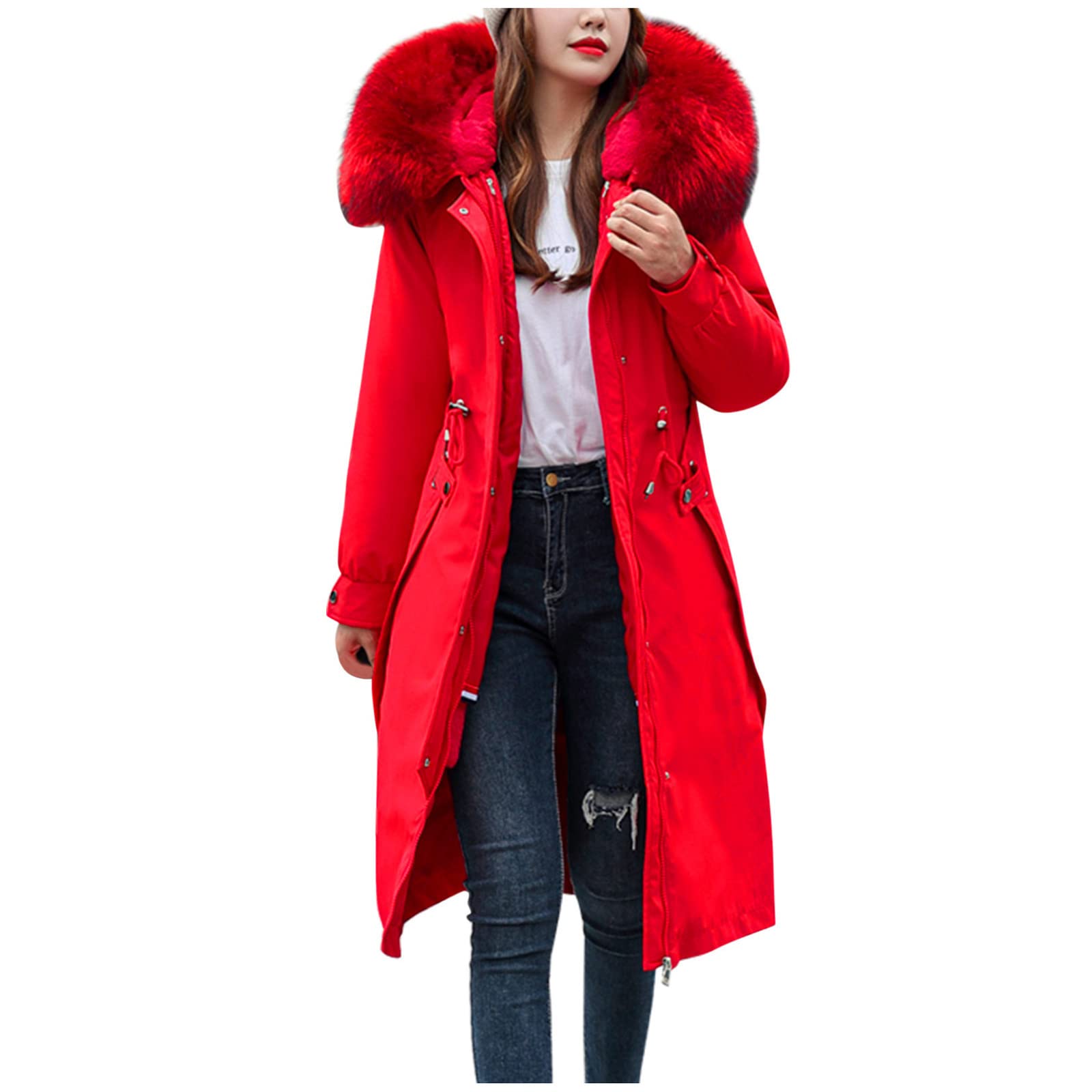 GTMANG Women's Winter Coats - Mid-Length Down Padded Jacket with Hood, Waist Belt & Solid Color for Cold Weather | Warm Outerwear for Snow, Travel & Daily Commute