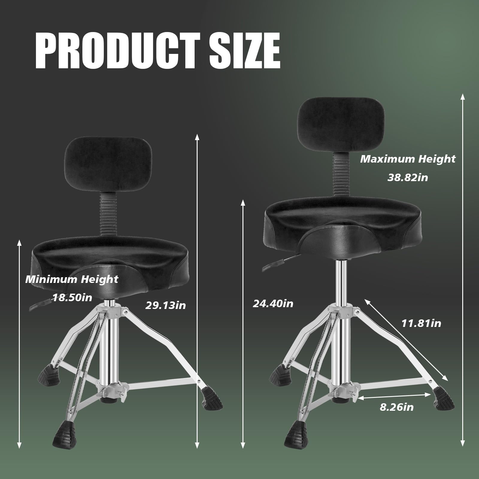 Heavy Duty Drum Throne with Backrest - Rotatable Airlift Drum Stool Seat, Square Style Drum Chair for Adult Drummers (Black) | Perfect for Drum Practice, Live Performances & Studio Recording Sessions
