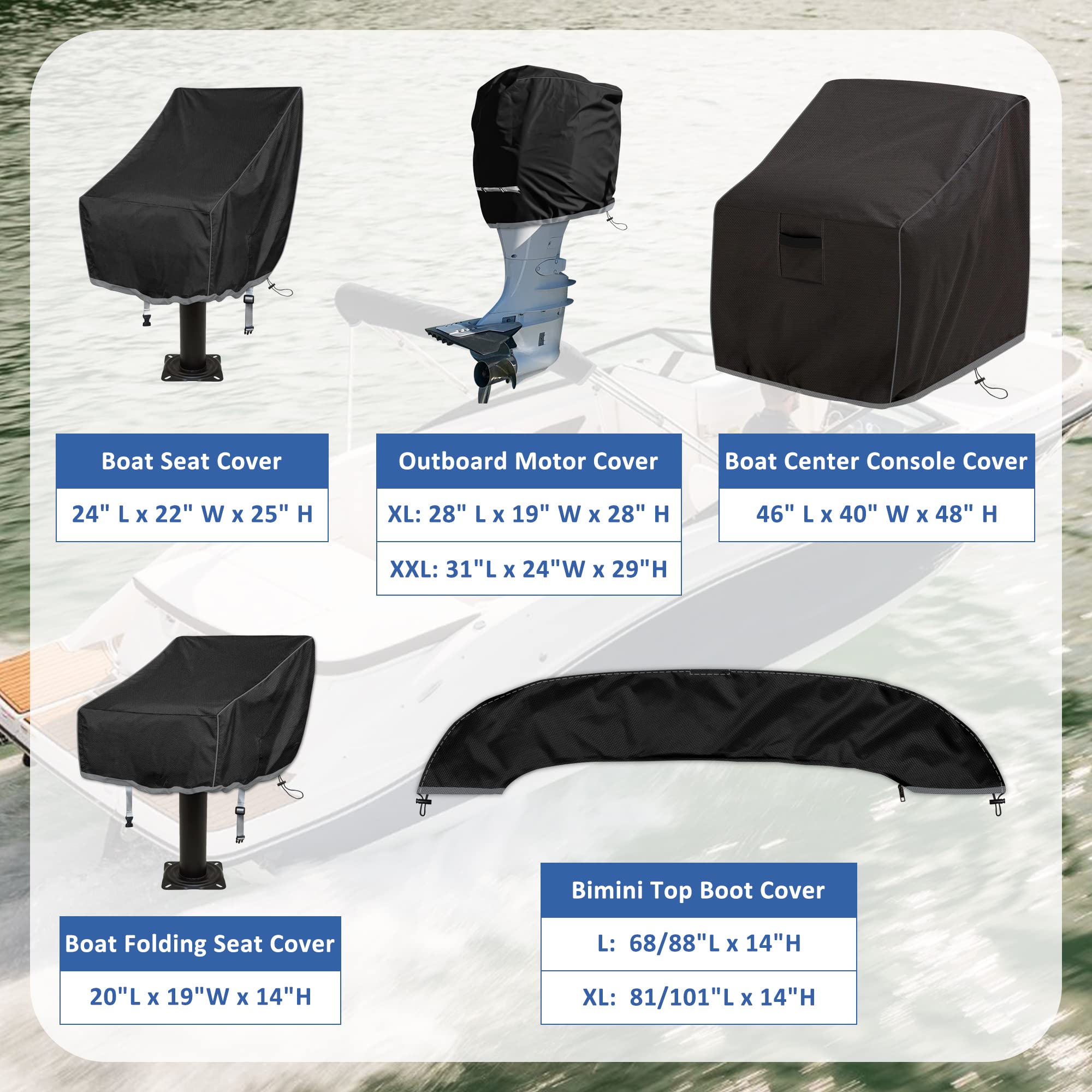 Waterproof Boat Seat Covers 2-Pack - 600D Heavy Duty Folding Fishing Chair Covers for Outdoor Use - Universal Fit for Pontoon, Pedestal & Bench Seats (20