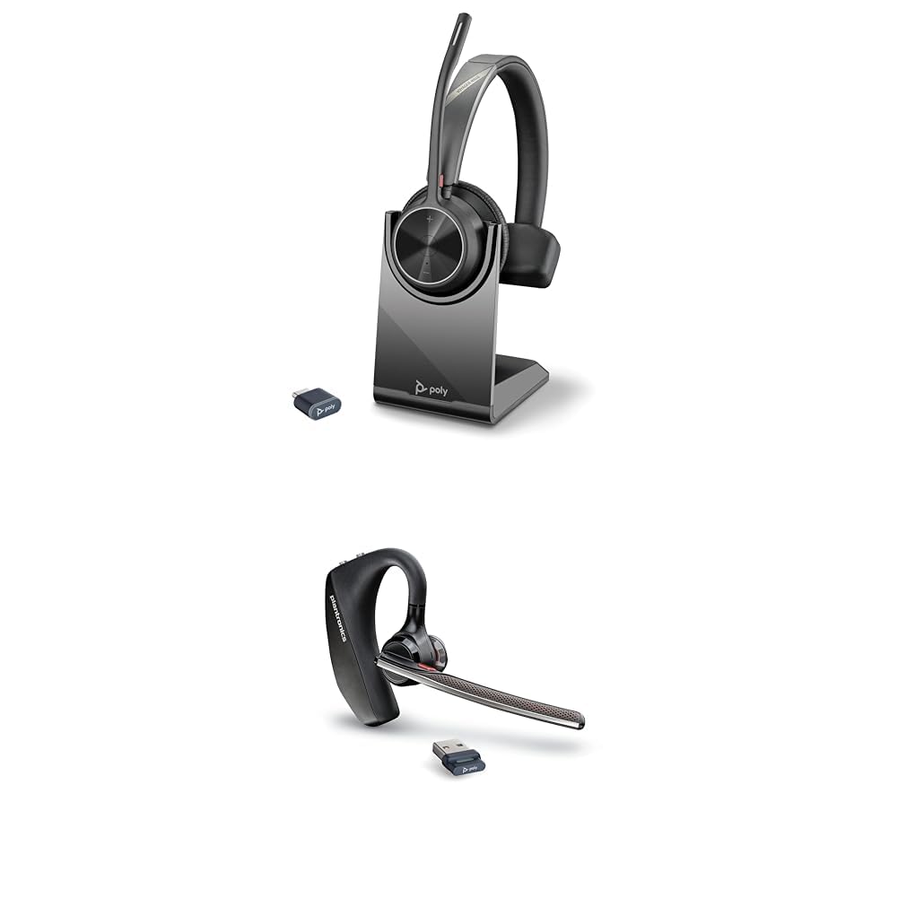 Poly Voyager 4310 & 5200 UC Wireless Headsets Bundle - Noise-Canceling Bluetooth Headset for Home Office & Remote Work - Compatible with PC, Mac, Mobile, Teams & Zoom - Ideal for Conference Calls & Online Meetings