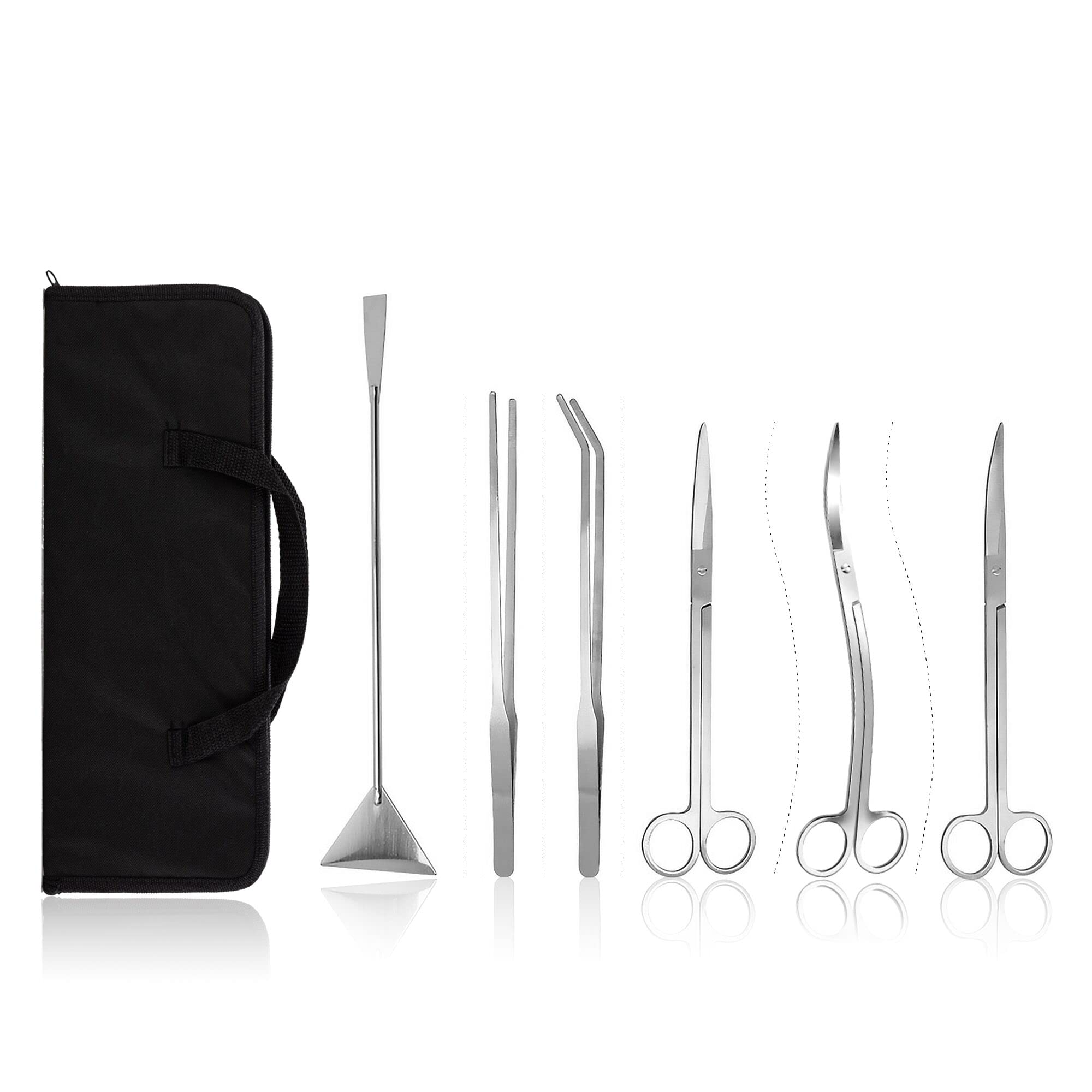 **7-in-1 Aquascaping Tools Kit – Stainless Steel Aquarium Scissors, Tweezers & Spatula for Fish Tank Cleaning, Plant Trimming – Anti-Rust, Curved & Waved Design – Perfect for Aquatic Plant Arrangement & Maintenance**