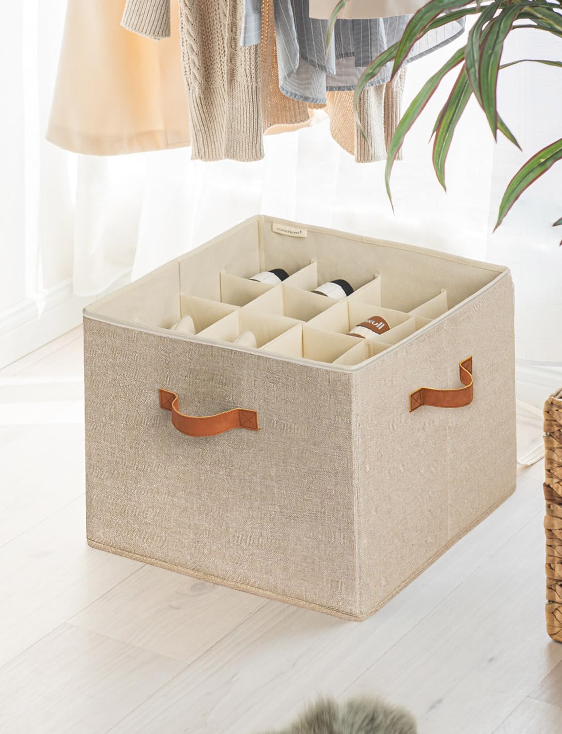 StorageWorks 16-Pair Shoe Organizer for Closet - Adjustable Dividers & Clear Cover - Brown & Beige Shoe Cubby Storage - Perfect for Bedroom, Entryway, or Dorm Organization