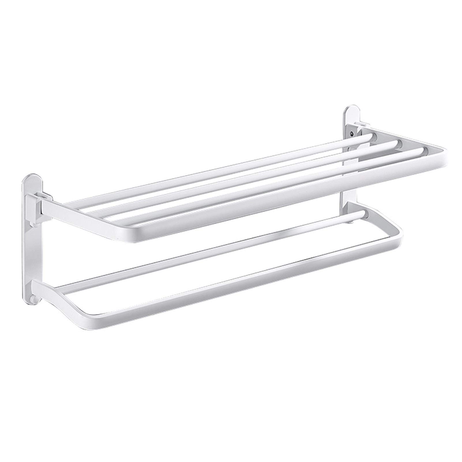 MSHAHO Wall Mounted Double Layer Towel Rack with Hooks - 40Cm Bathroom & Kitchen Towel Holder - Durable Stainless Steel Towel Bar for Bath, Toilet, Laundry Room Organization - Perfect for Hanging Towels, Robes & Accessories